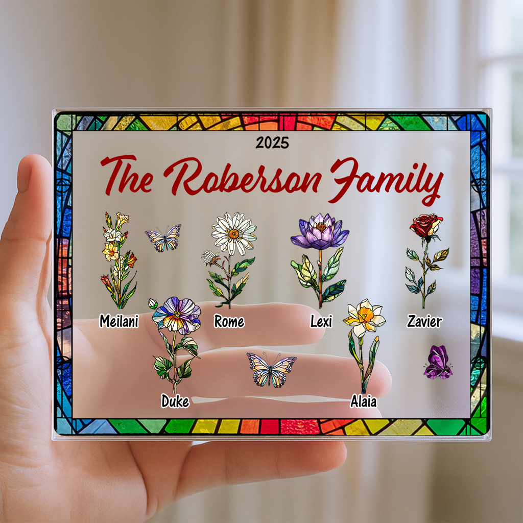 Birth Month Flower  - Custom Couple Name Acrylic Block - Custom Acrylic Block Plaque