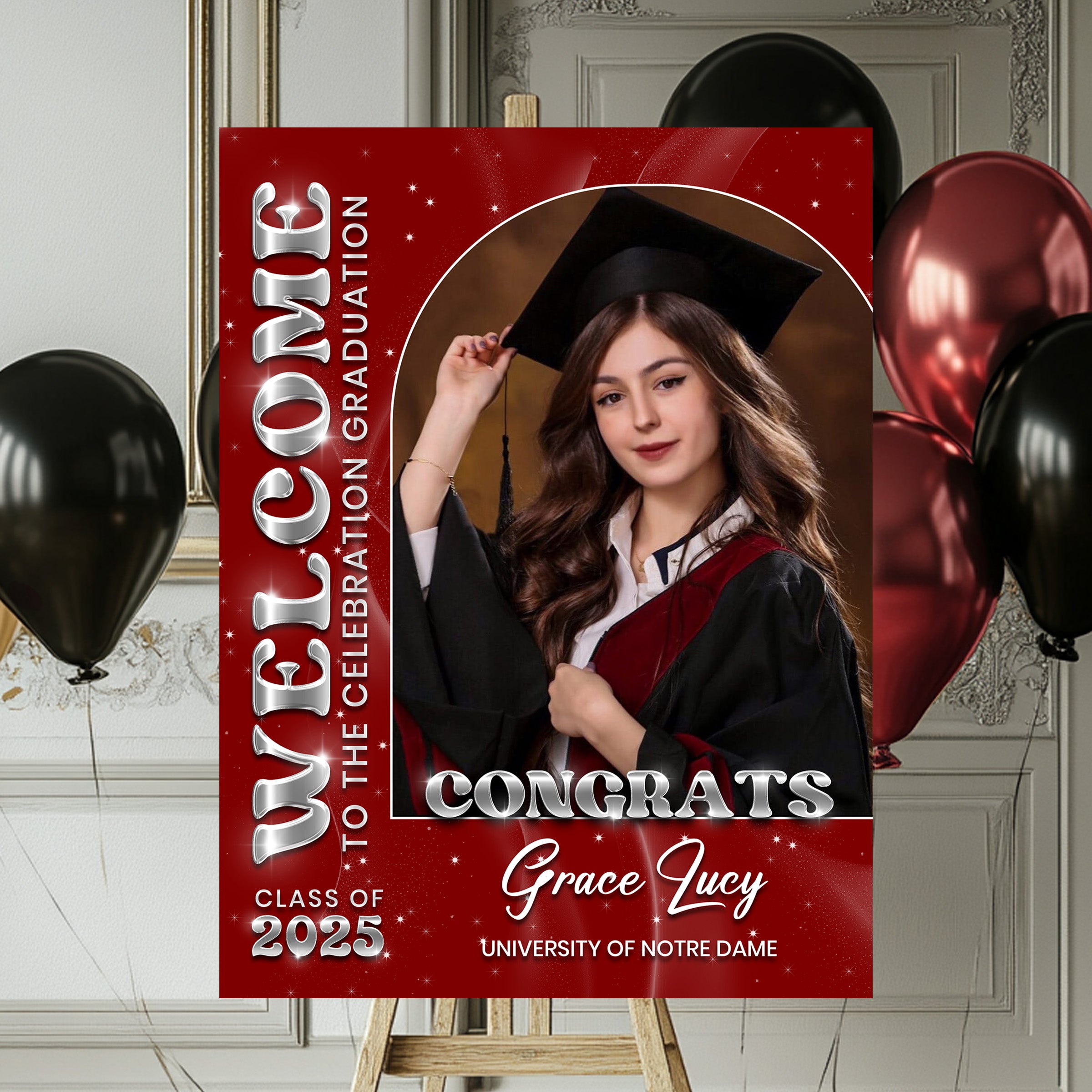 Welcome Graduation Party Sign - Custom Name, School Name & Photo Law Sign - Class of 2025