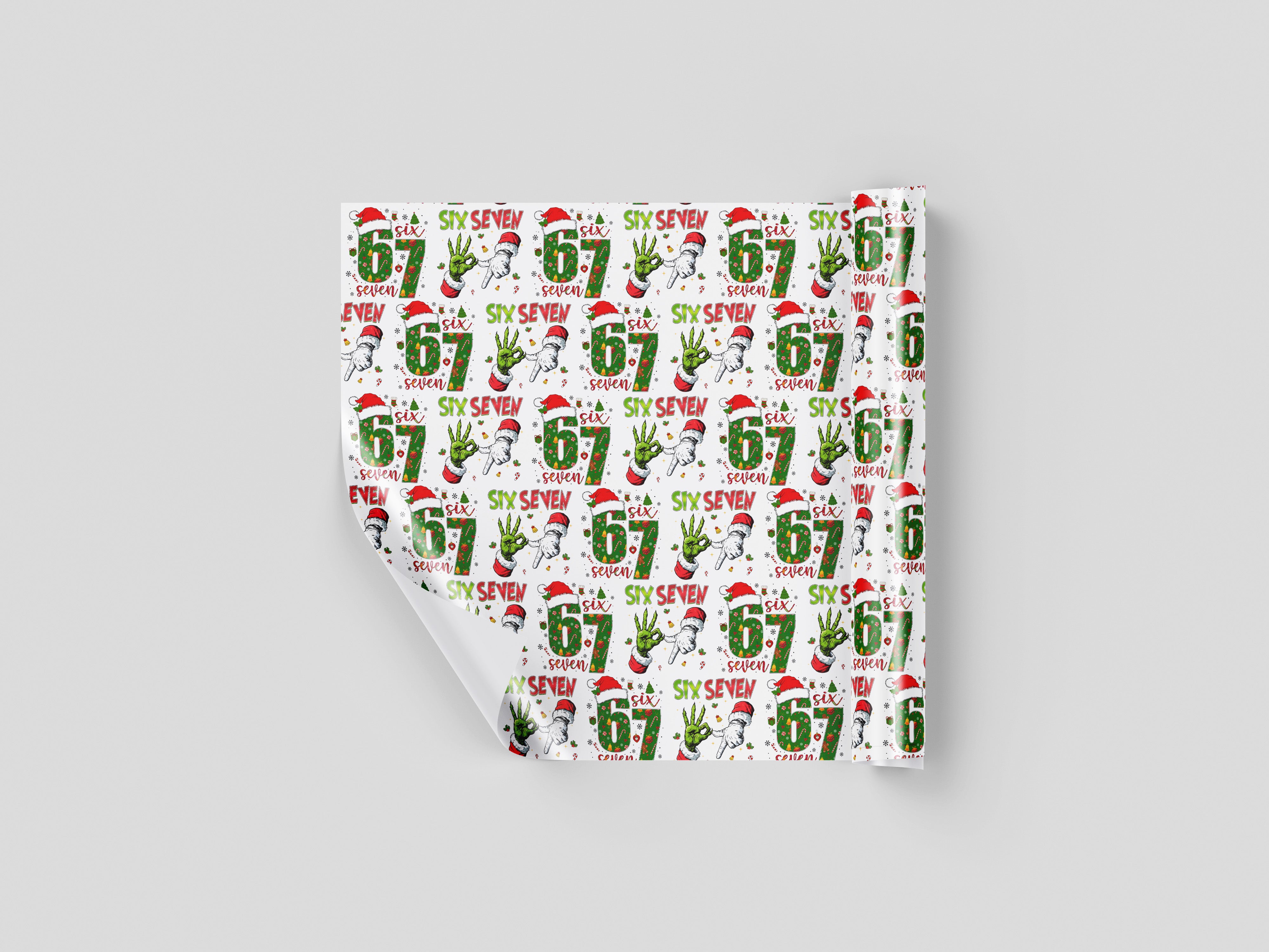 67 Christmas Wrapping Paper, Six Seven Holiday Gift Wrap, Funny Grinch Christmas Paper