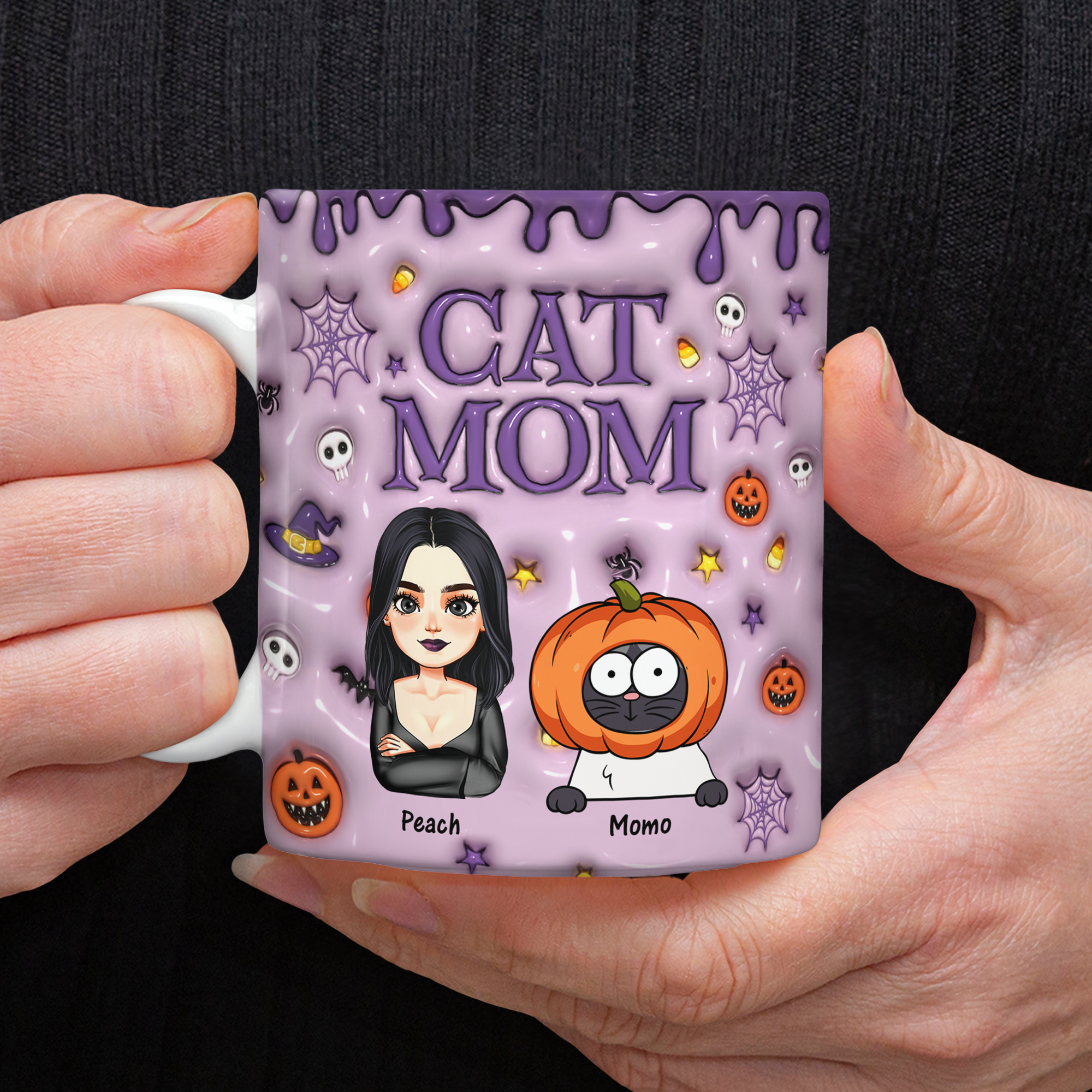 Cat Mom - Custom Name and Appearance - Personalized Halloween Mug