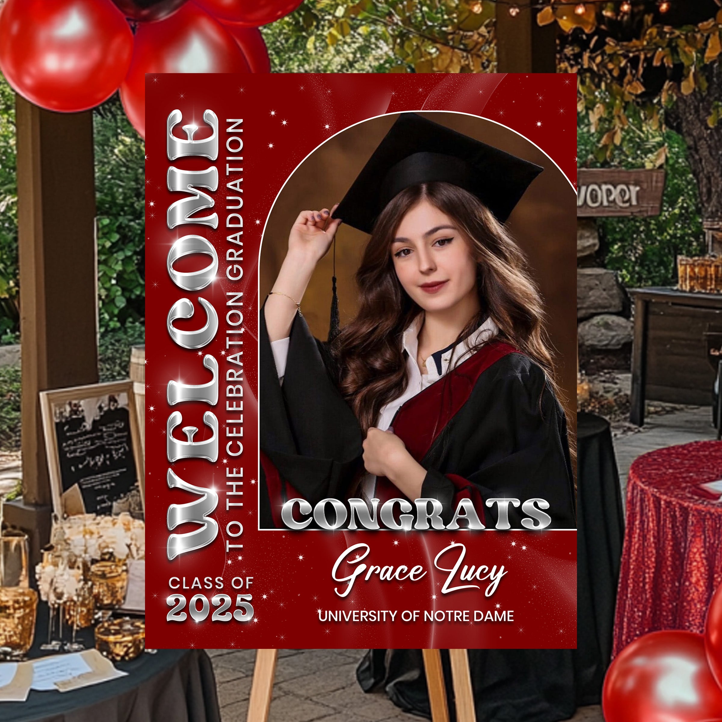 Welcome Graduation Party Sign - Custom Name, School Name & Photo Law Sign - Class of 2025
