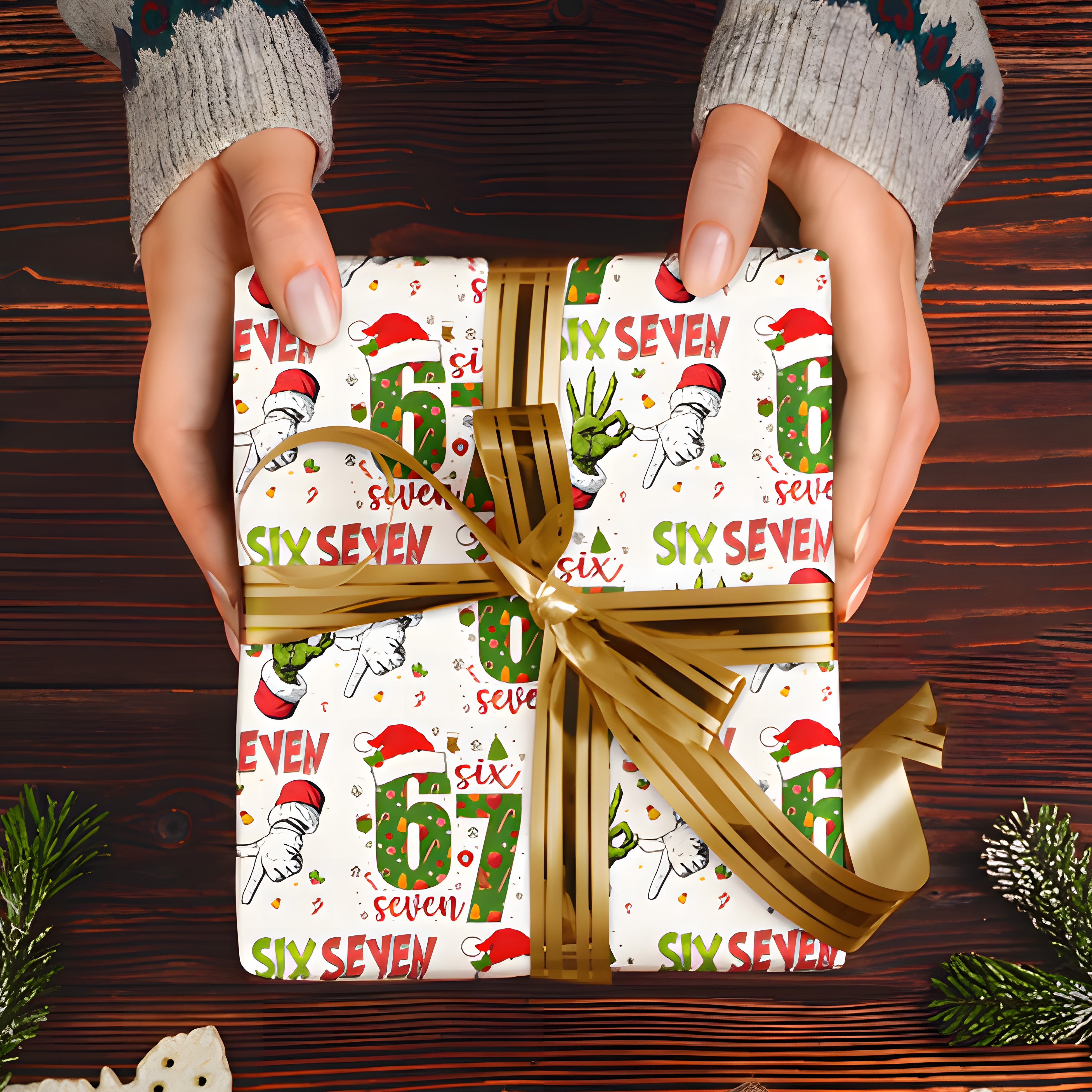67 Christmas Wrapping Paper, Six Seven Holiday Gift Wrap, Funny Grinch Christmas Paper