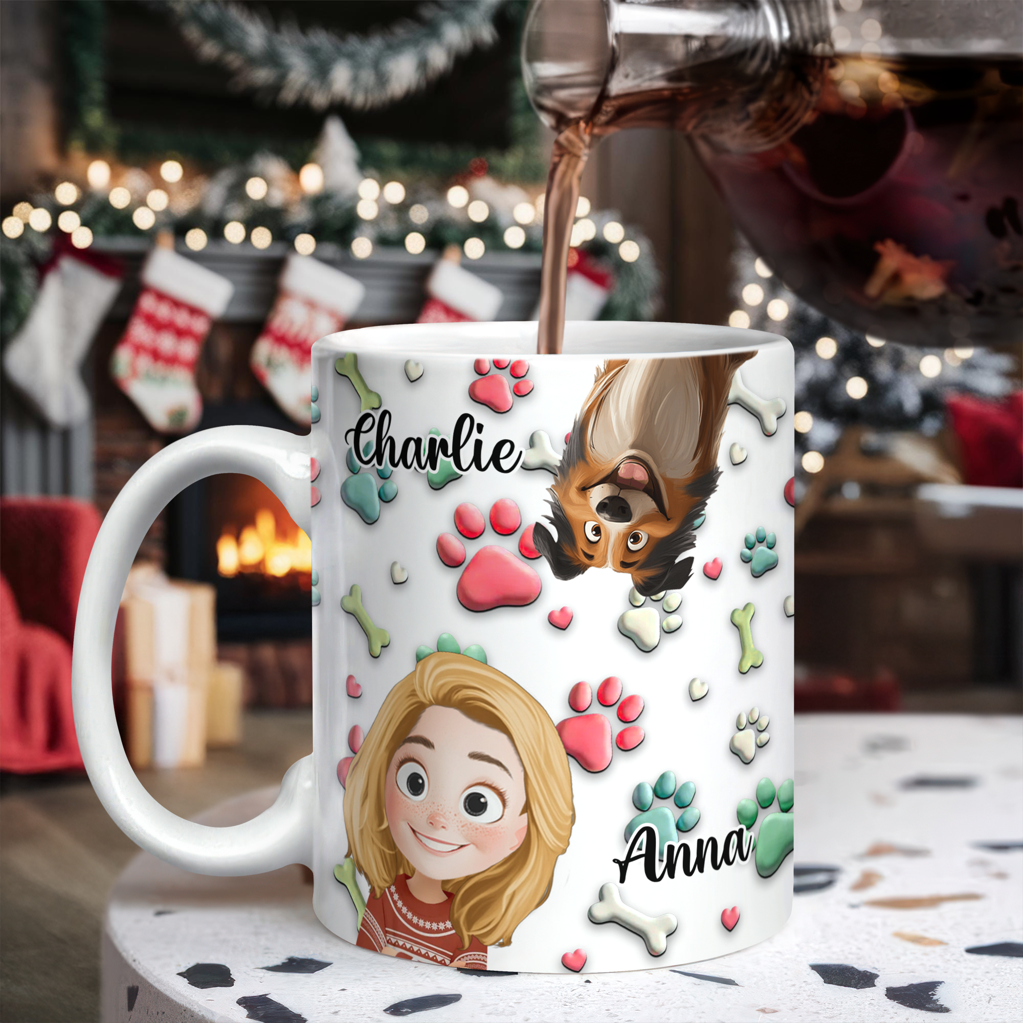 Dog and Human Cartoon - Custom Name and Appearance - Personalized Mug for Dog Lover