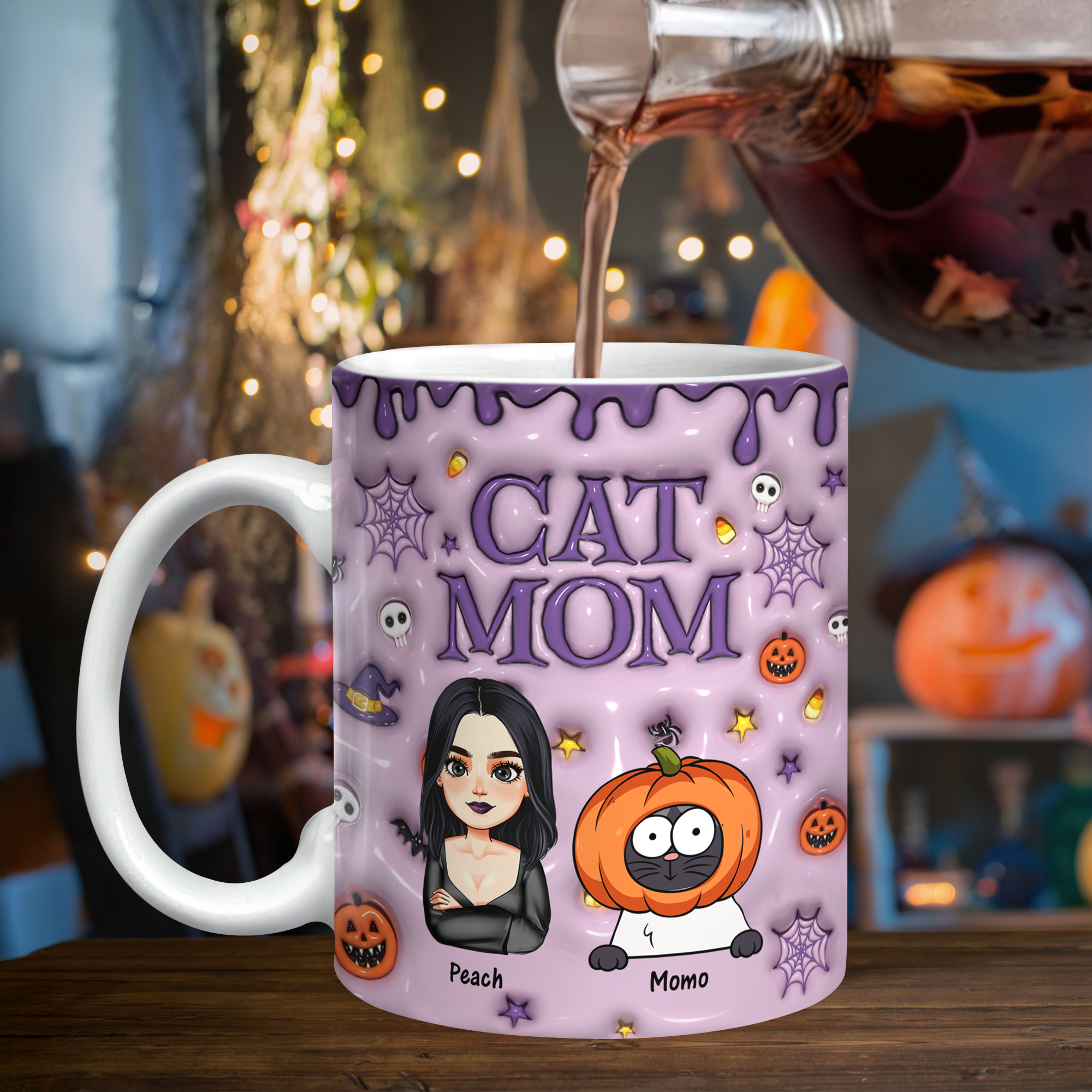 Cat Mom - Custom Name and Appearance - Personalized Halloween Mug