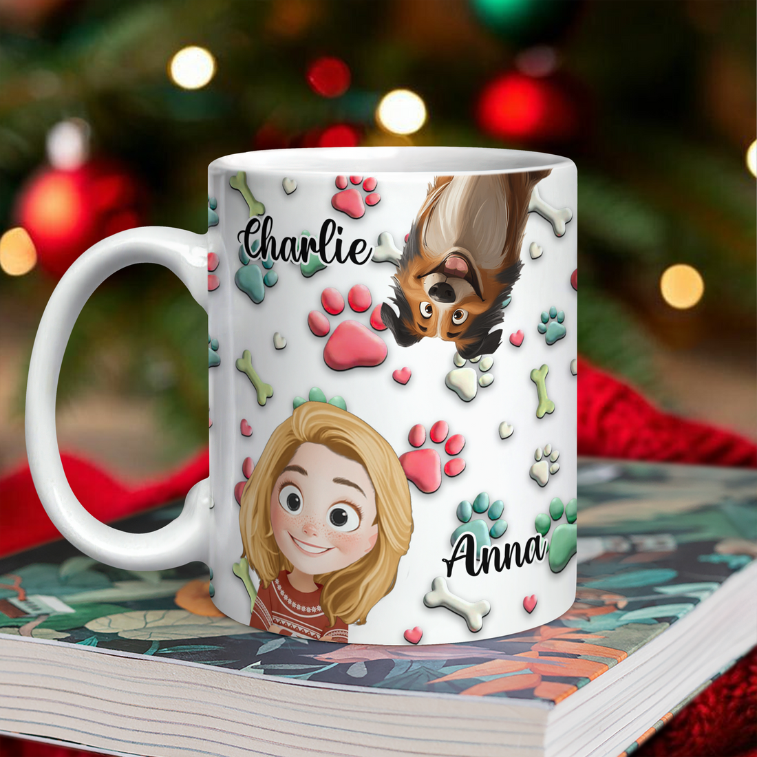 Dog and Human Cartoon - Custom Name and Appearance - Personalized Mug for Dog Lover