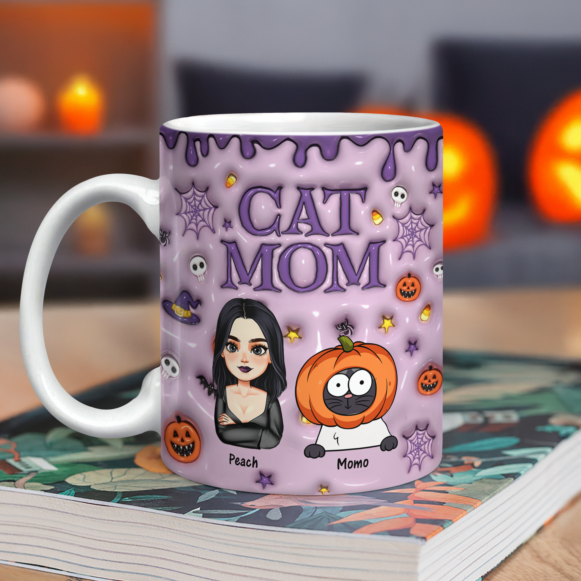 Cat Mom - Custom Name and Appearance - Personalized Halloween Mug