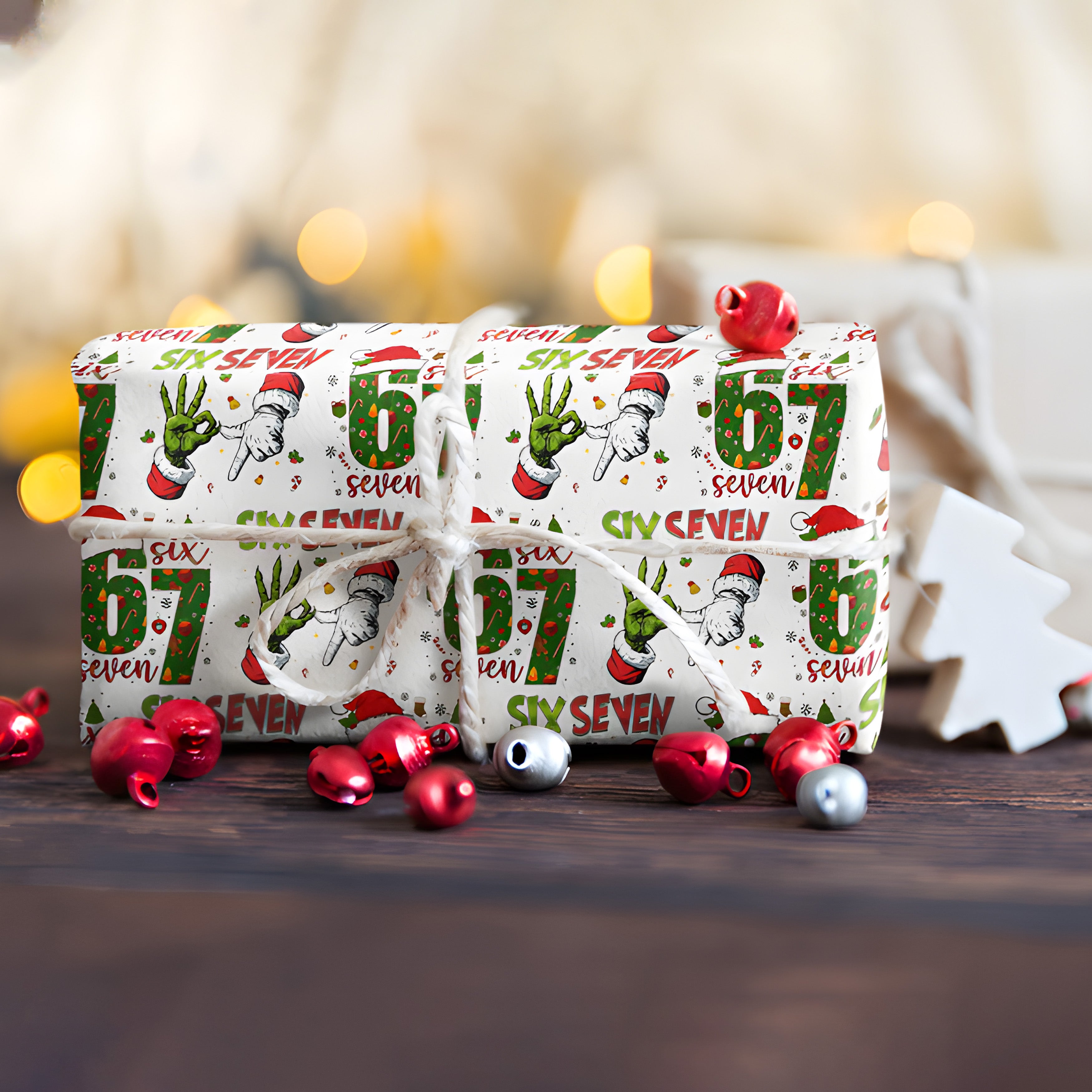 67 Christmas Wrapping Paper, Six Seven Holiday Gift Wrap, Funny Grinch Christmas Paper