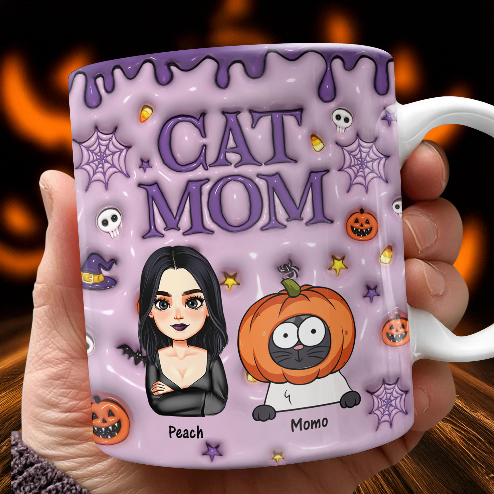 Cat Mom - Custom Name and Appearance - Personalized Halloween Mug