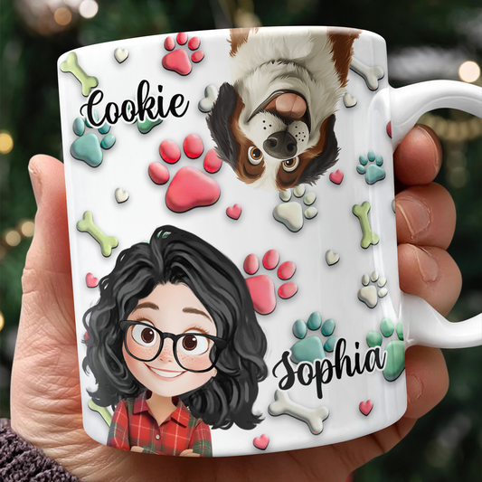Dog and Human Cartoon - Custom Name and Appearance - Personalized Mug for Dog Lover