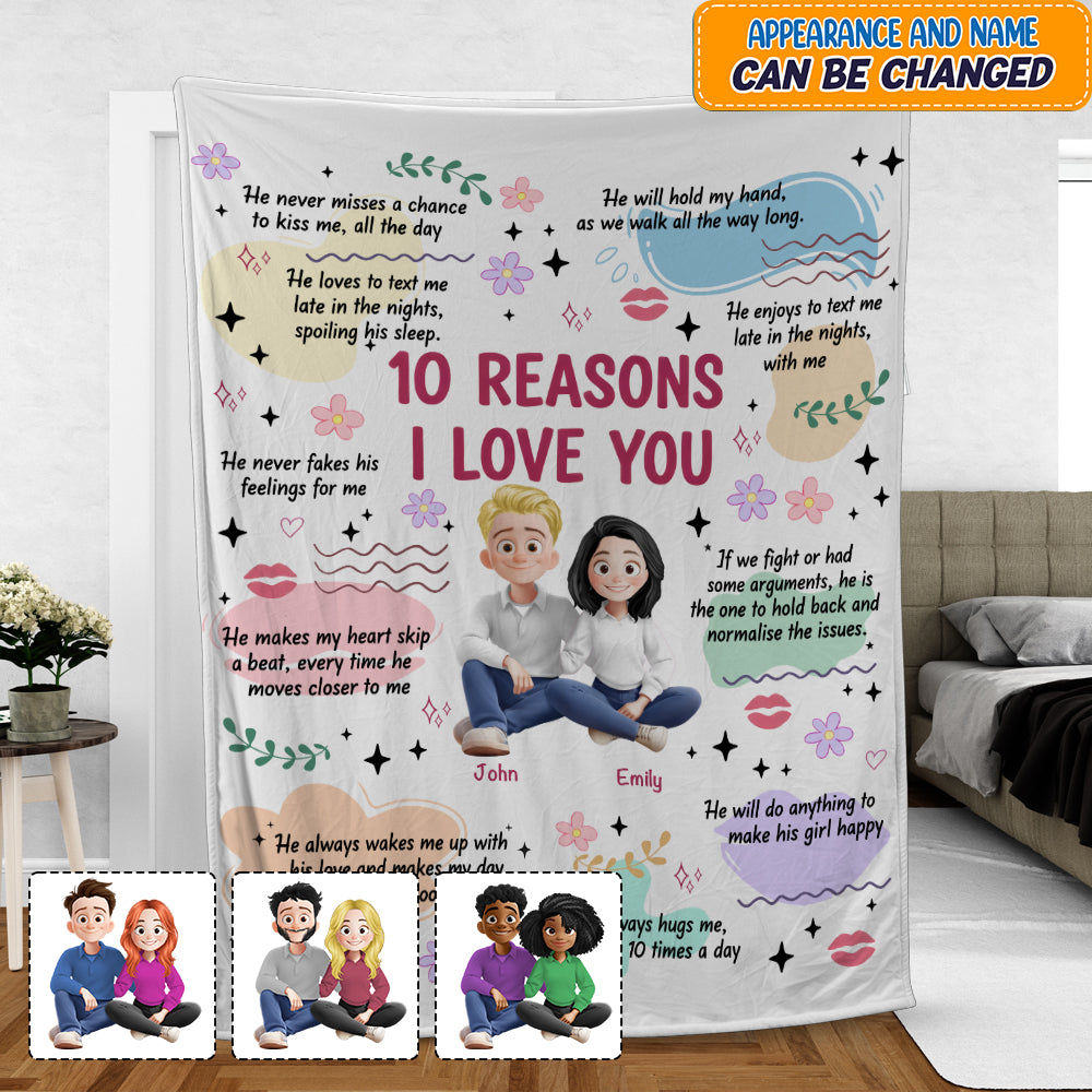 Couple Gift - 10 Reasons I Love You - Custom Name and Appearance Blanket