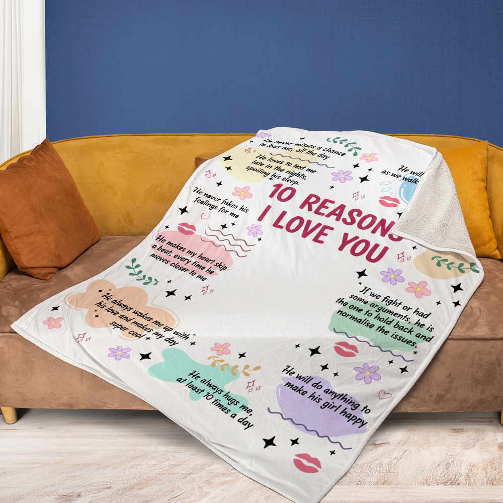 Couple Gift - 10 Reasons I Love You - Custom Name and Appearance Blanket