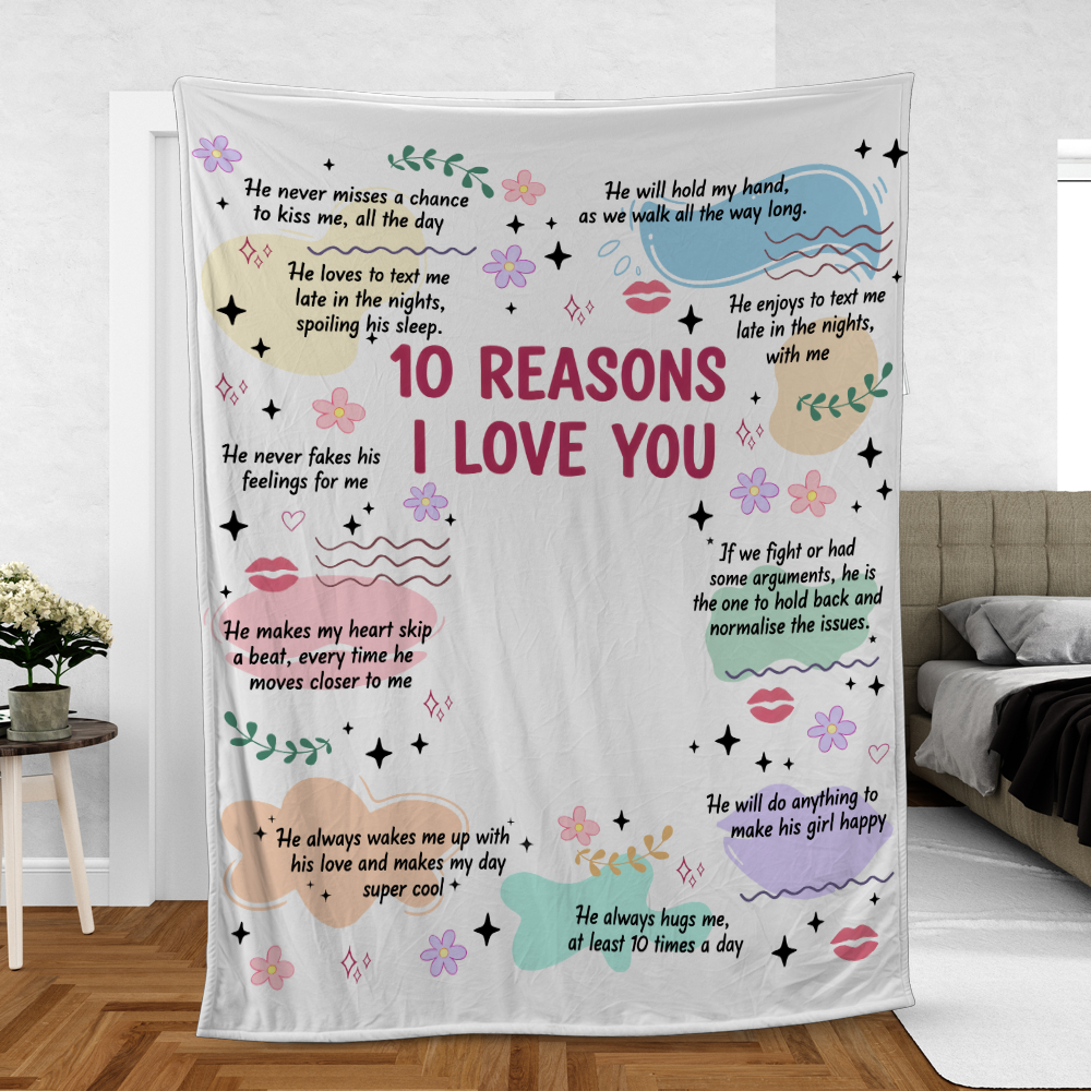 Couple Gift - 10 Reasons I Love You - Custom Name and Appearance Blanket
