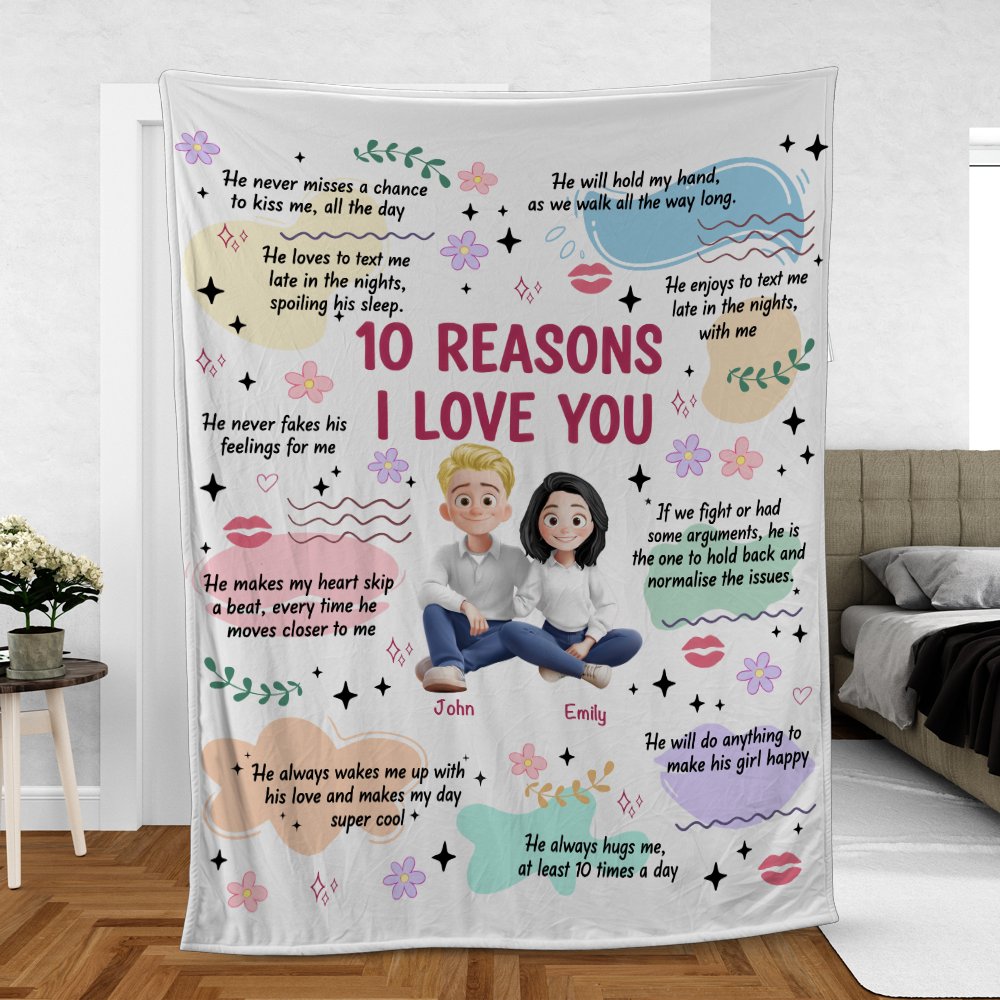 Couple Gift - 10 Reasons I Love You - Custom Name and Appearance Blanket