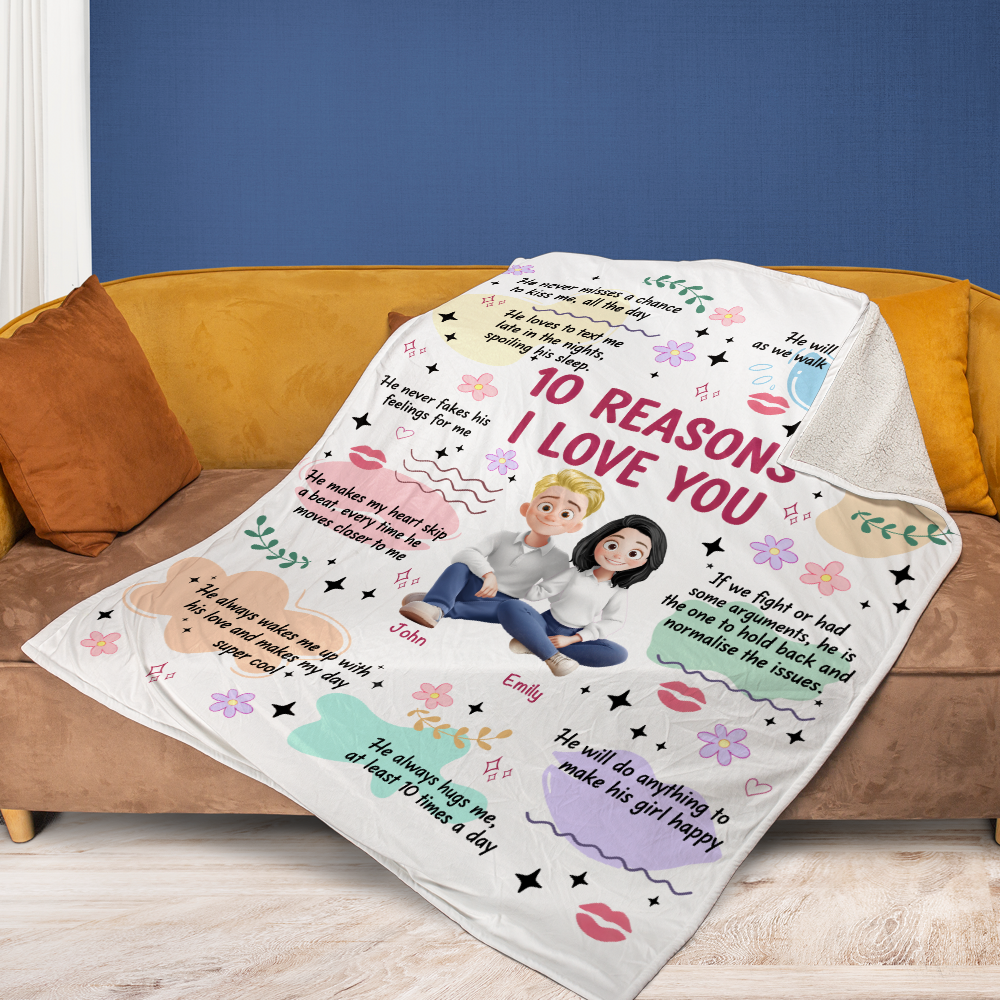 Couple Gift - 10 Reasons I Love You - Custom Name and Appearance Blanket