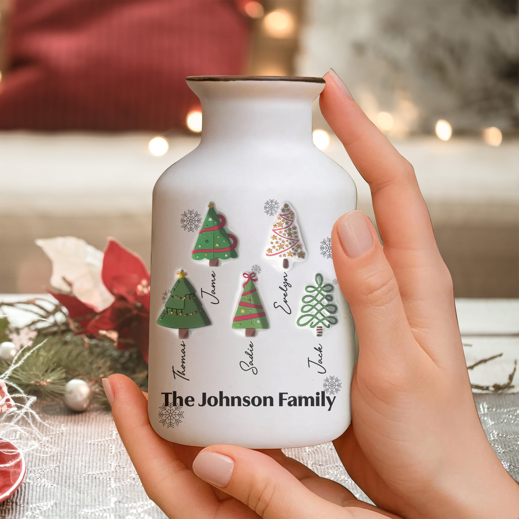Custom Family Names Christmas Tree - Personalized Elegant Ceramic Flower Pot Minimalist