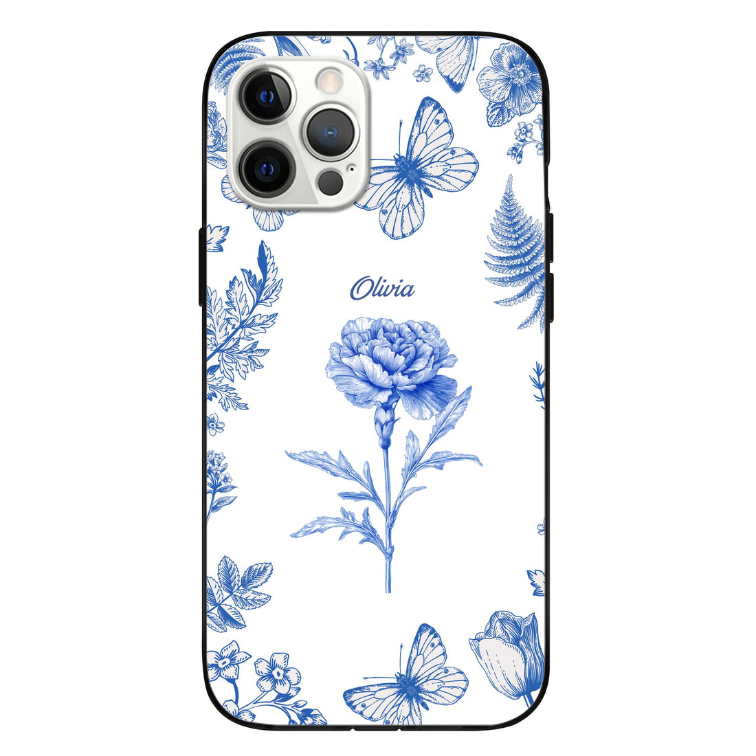 Custom Name - Personalized Black Silicone Phone Case - Floral Cute Gift for Girls