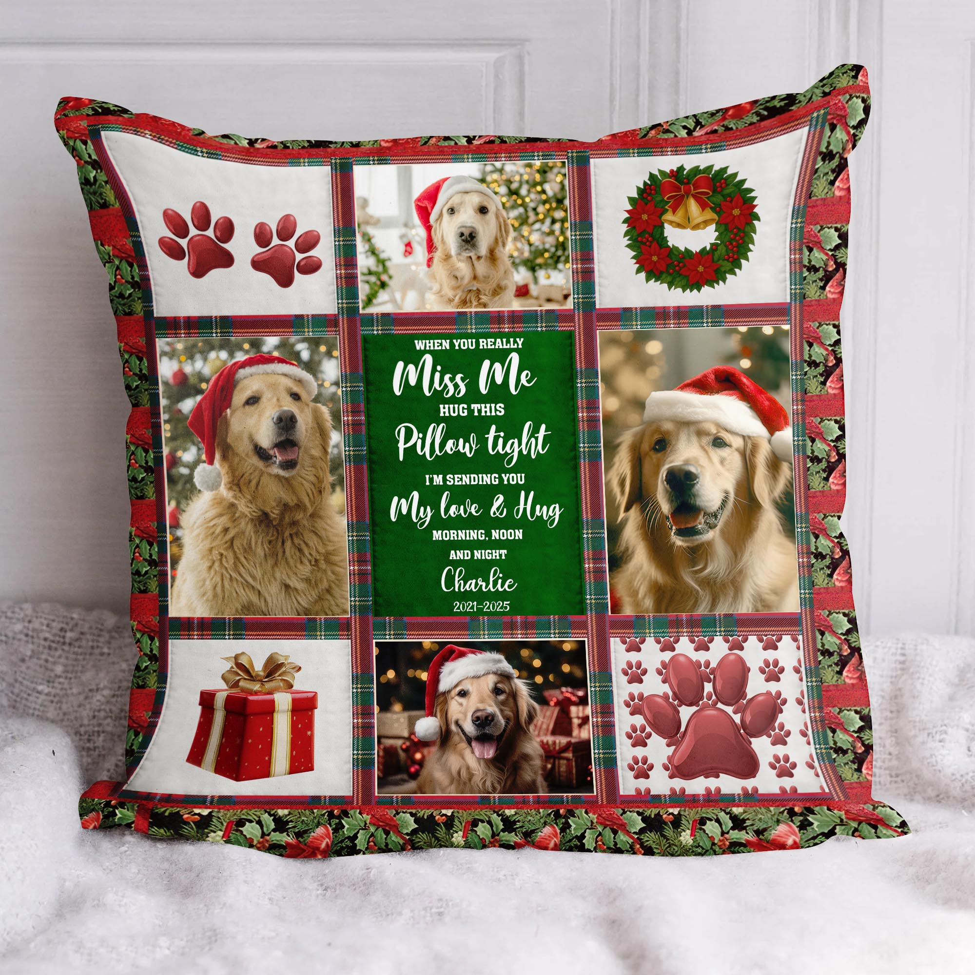 Custom Pet Name and Photo - Heavenly Christmas - Personalized Pillow - Pet Sympathy Gift
