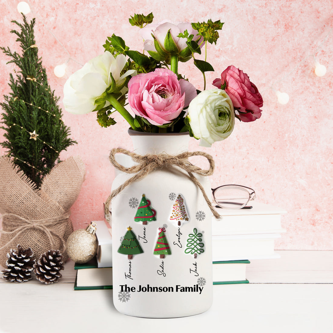 Custom Family Names Christmas Tree - Personalized Elegant Ceramic Flower Pot Minimalist