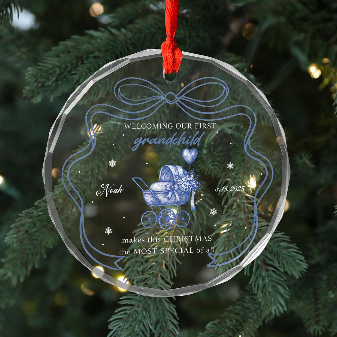 First Christmas - Custom Baby Name - Personalized Glass Ornament - Baby Shower Gift