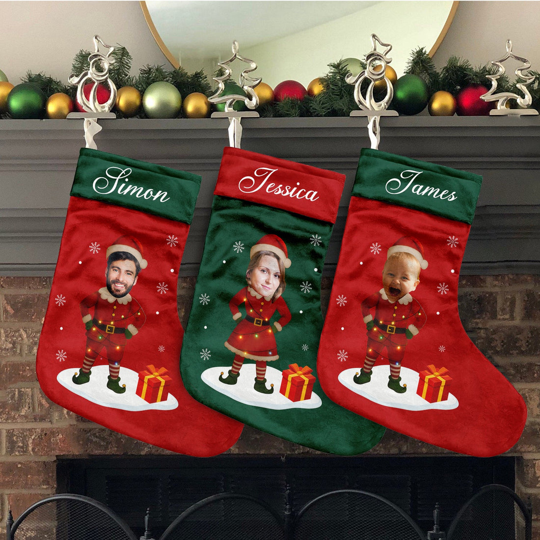 Custom Photo Christmas Stocking, Personalised Name Stocking, Holiday Gift