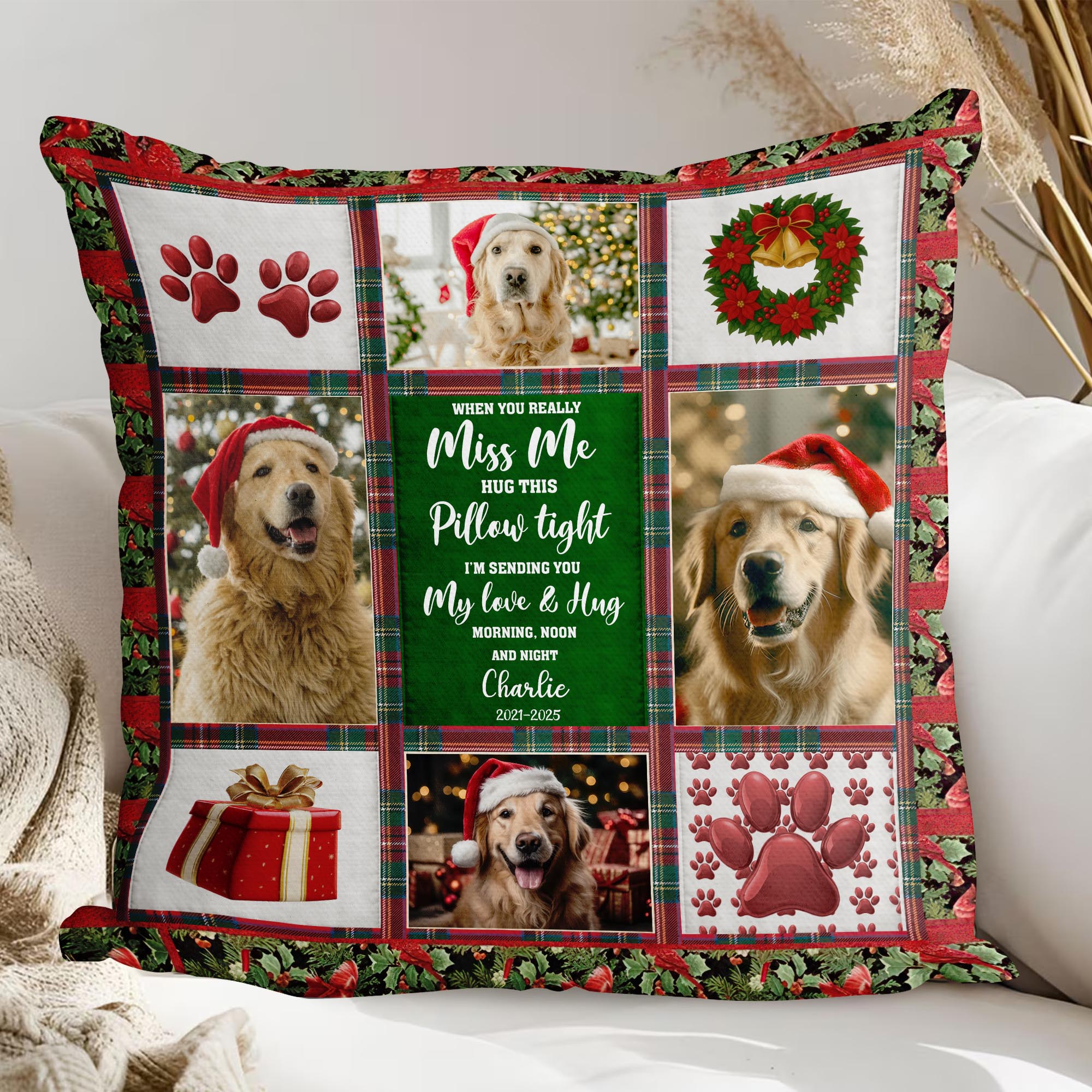 Custom Pet Name and Photo - Heavenly Christmas - Personalized Pillow - Pet Sympathy Gift