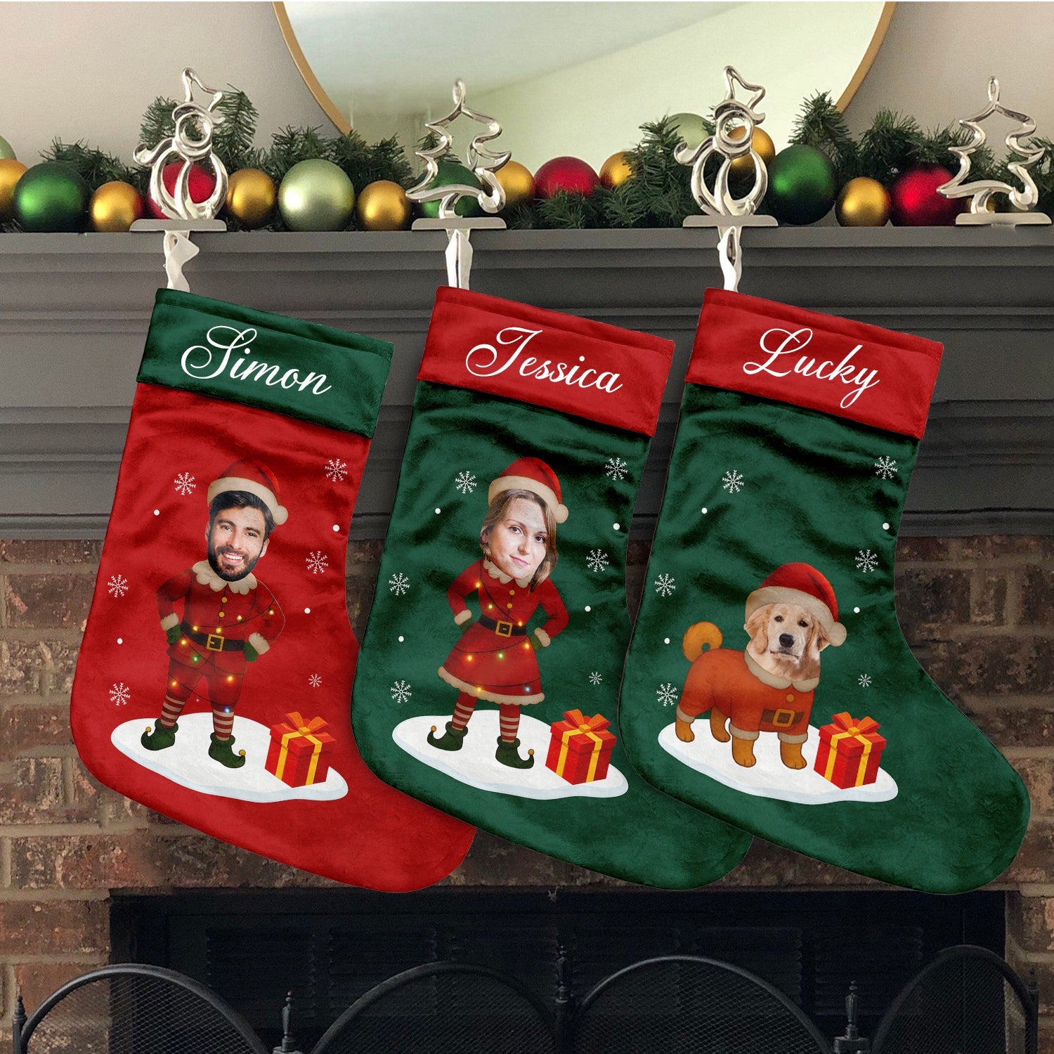 Custom Photo Christmas Stocking, Personalised Name Stocking, Holiday Gift