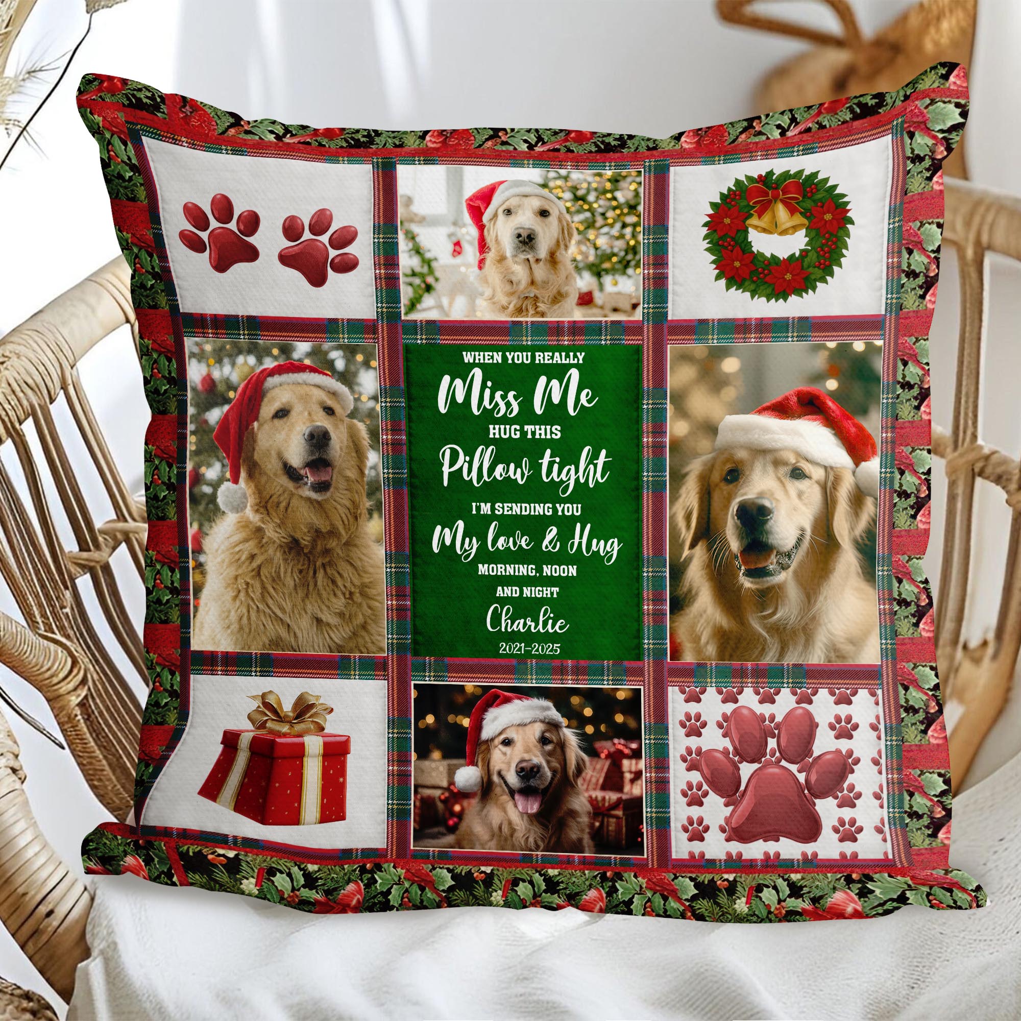 Custom Pet Name and Photo - Heavenly Christmas - Personalized Pillow - Pet Sympathy Gift