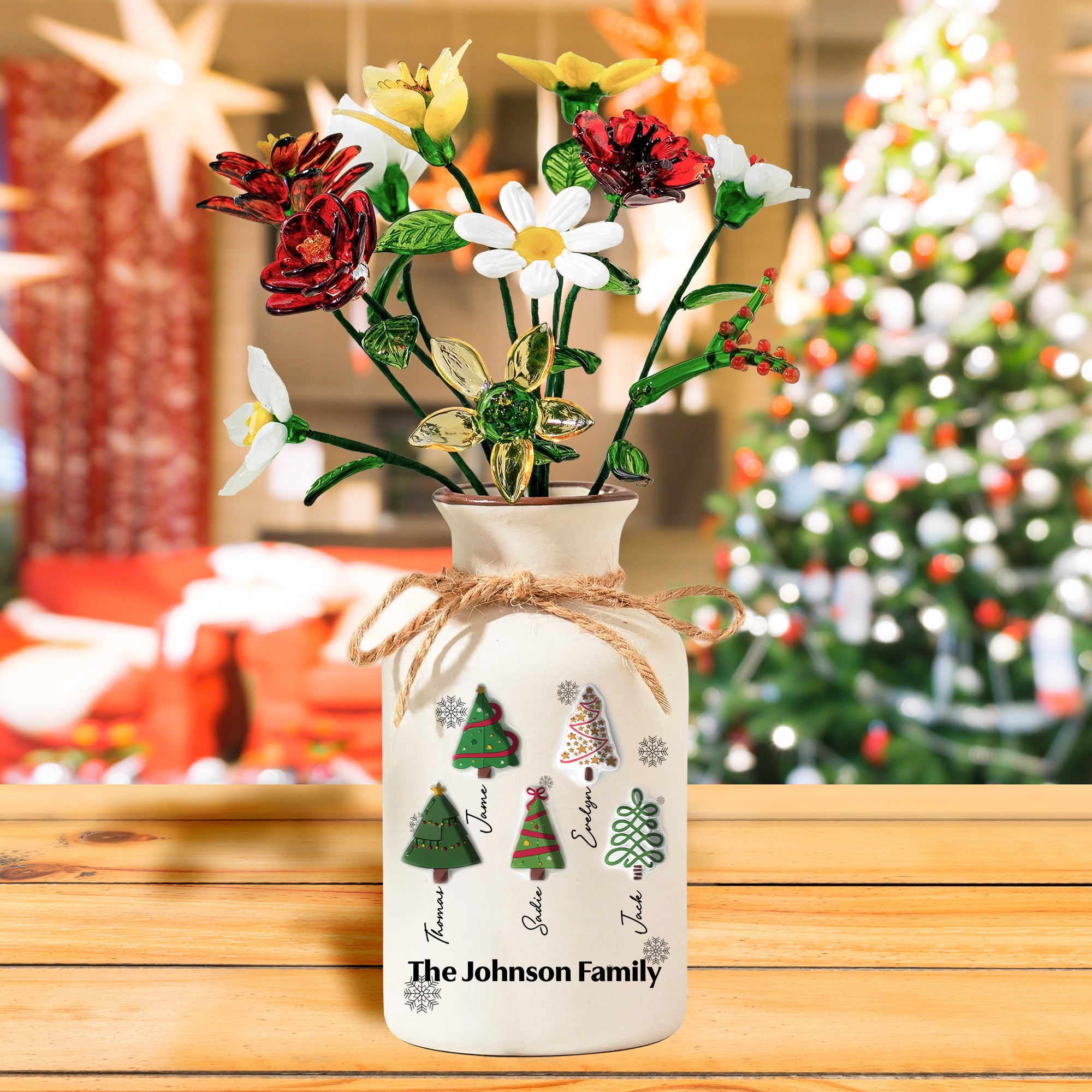 Custom Family Names Christmas Tree - Personalized Elegant Ceramic Flower Pot Minimalist