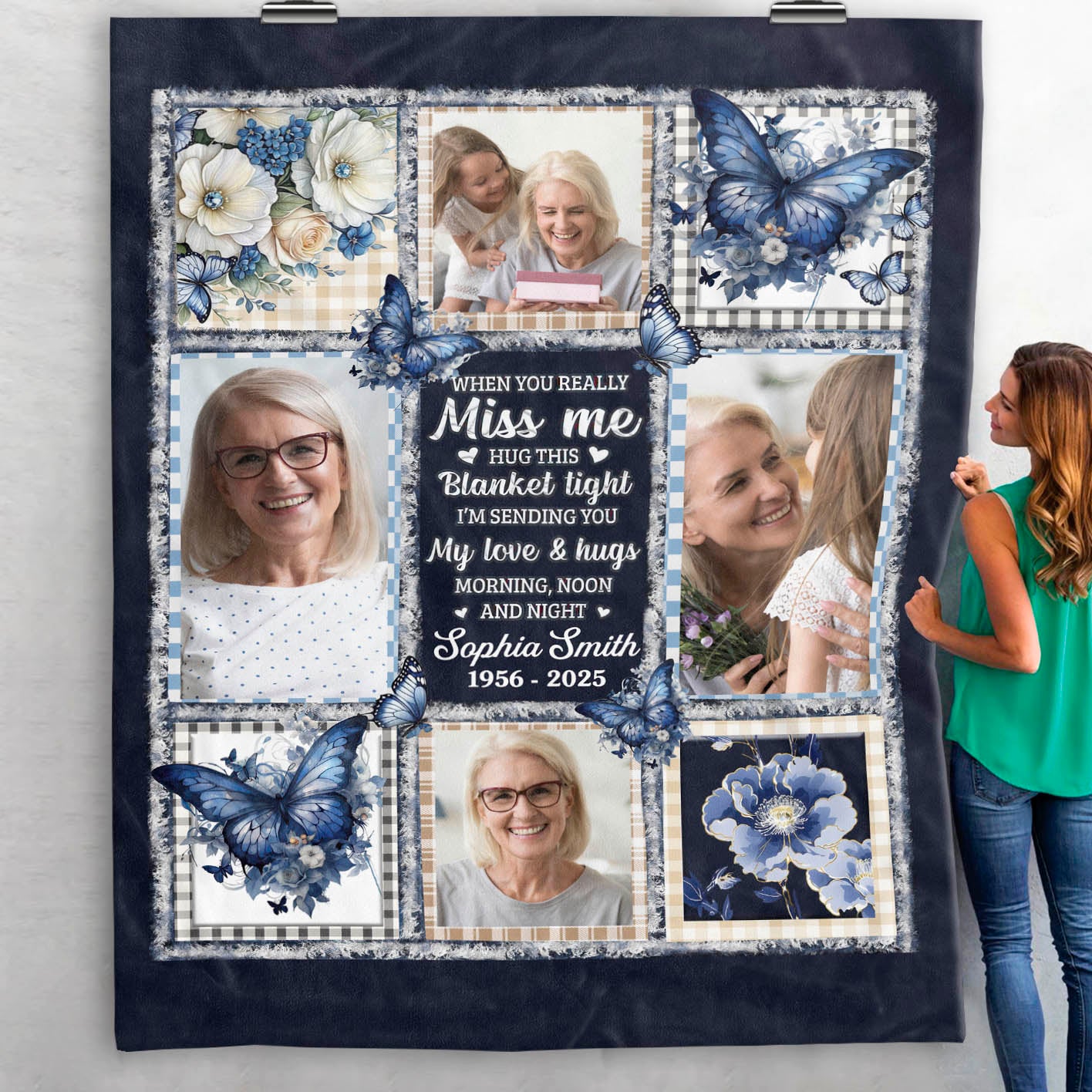 Hug This Blanket - Custom Name and Photo Memorial Blanket - Sympathy Gift