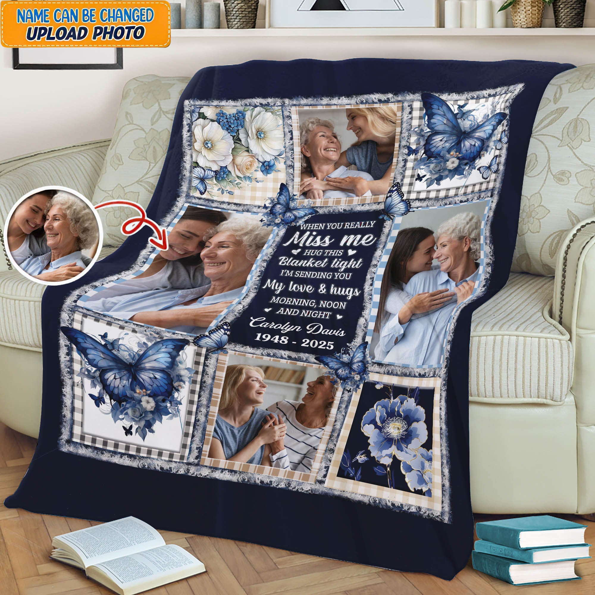 Hug This Blanket - Custom Name and Photo Memorial Blanket - Sympathy Gift