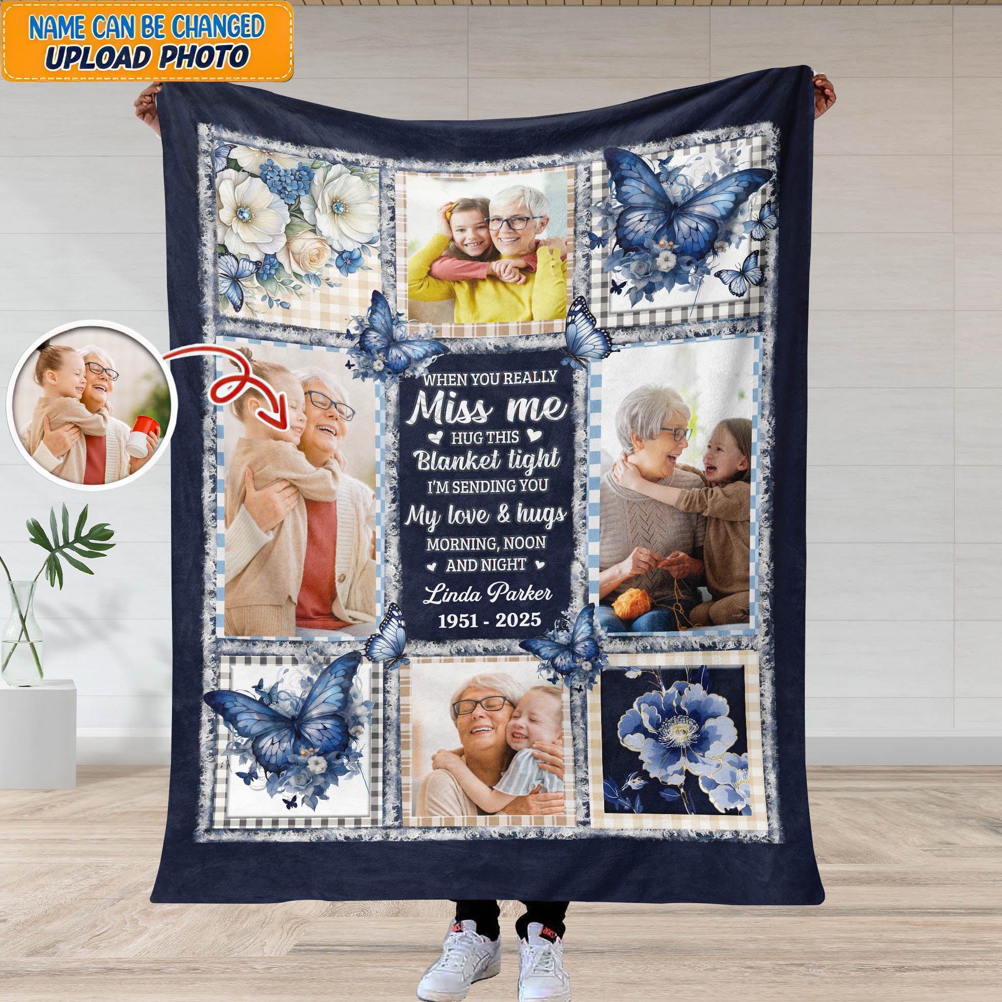 Hug This Blanket - Custom Name and Photo Memorial Blanket - Sympathy Gift