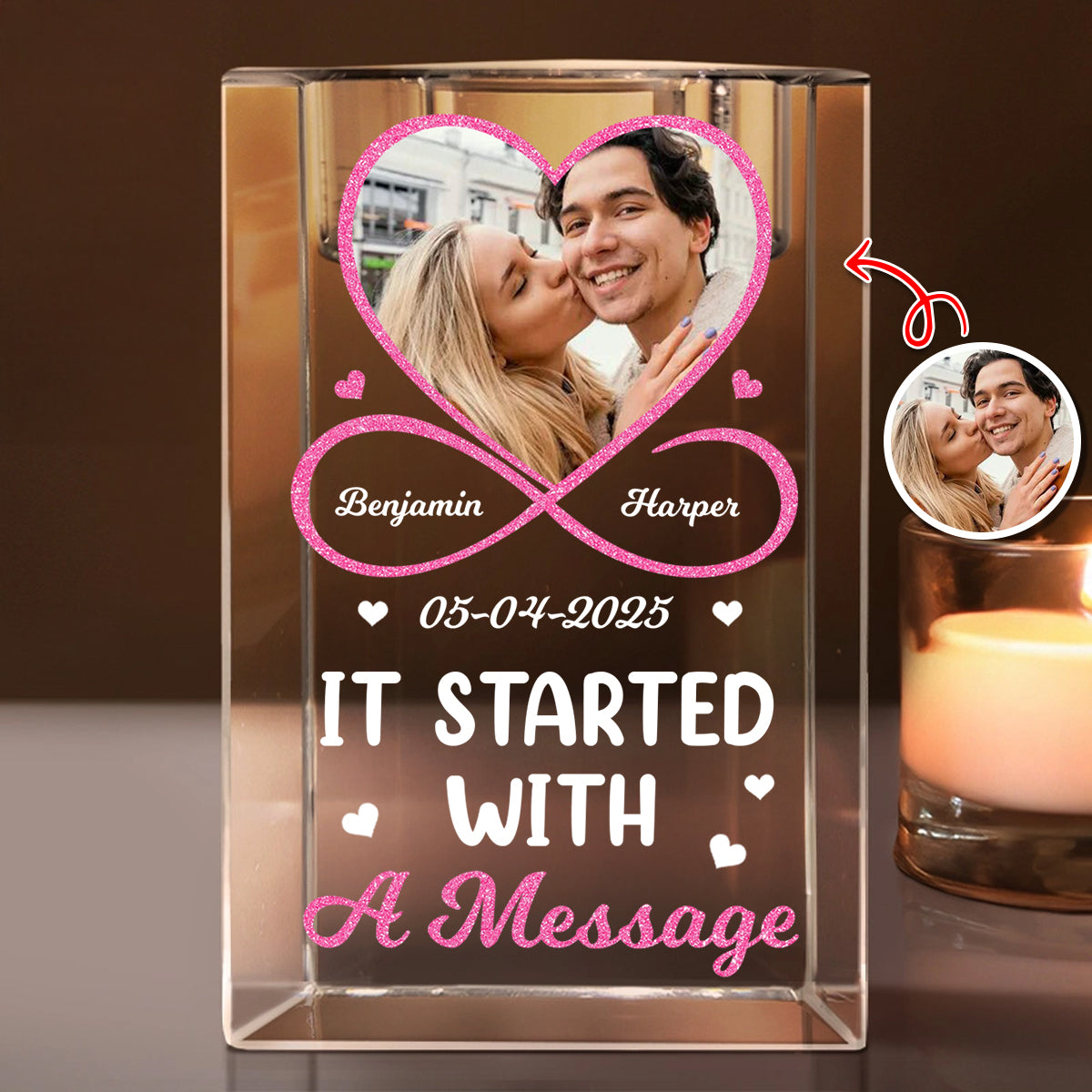It Started With A Message - Personalized Crystal Candle Holder