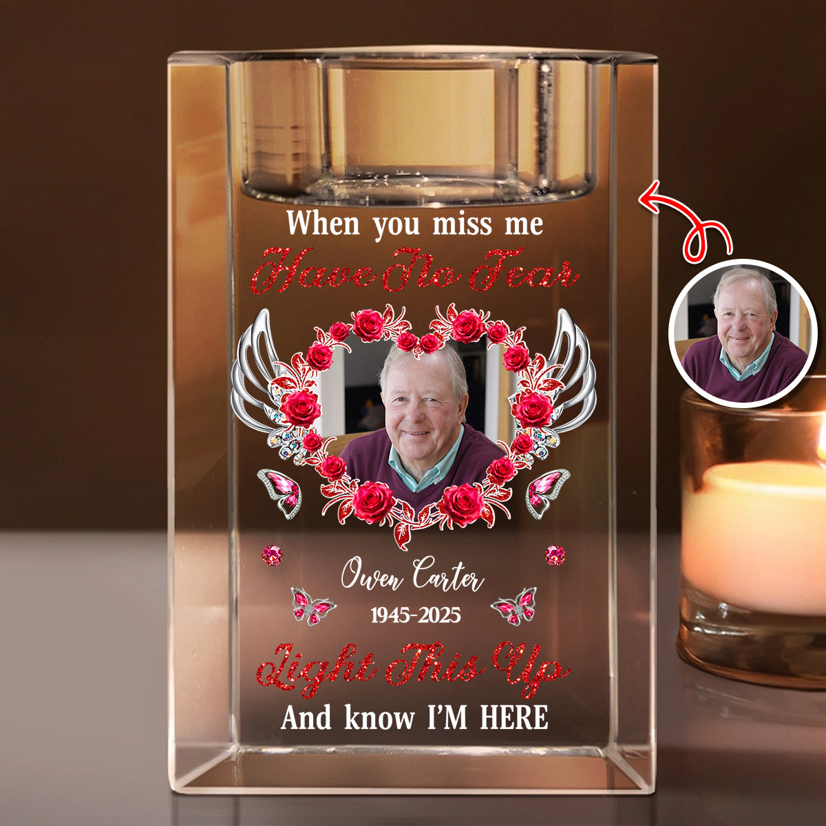 Light This Up and Know I'm Here - Personalized Crystal Candle Holder