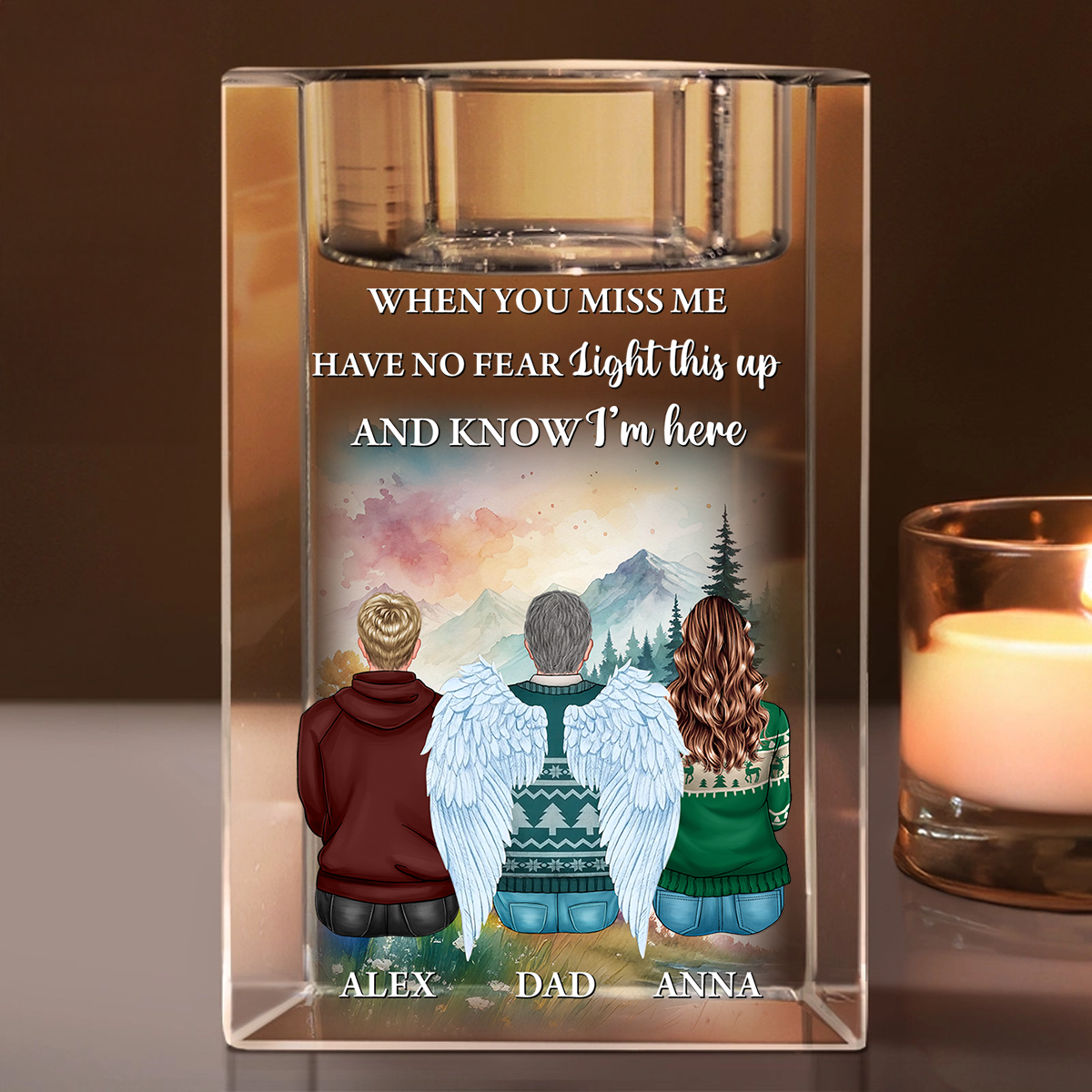 Custom Name and Appearance - Personalized Crystal Candle Holder - Memorial Gift