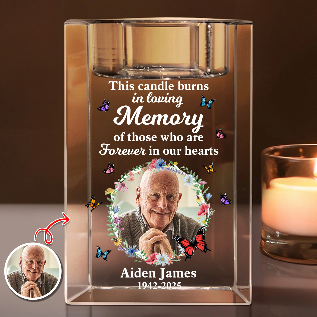 In Loving Memory  - Personalized Crystal Candle Holder - Memorial Gift