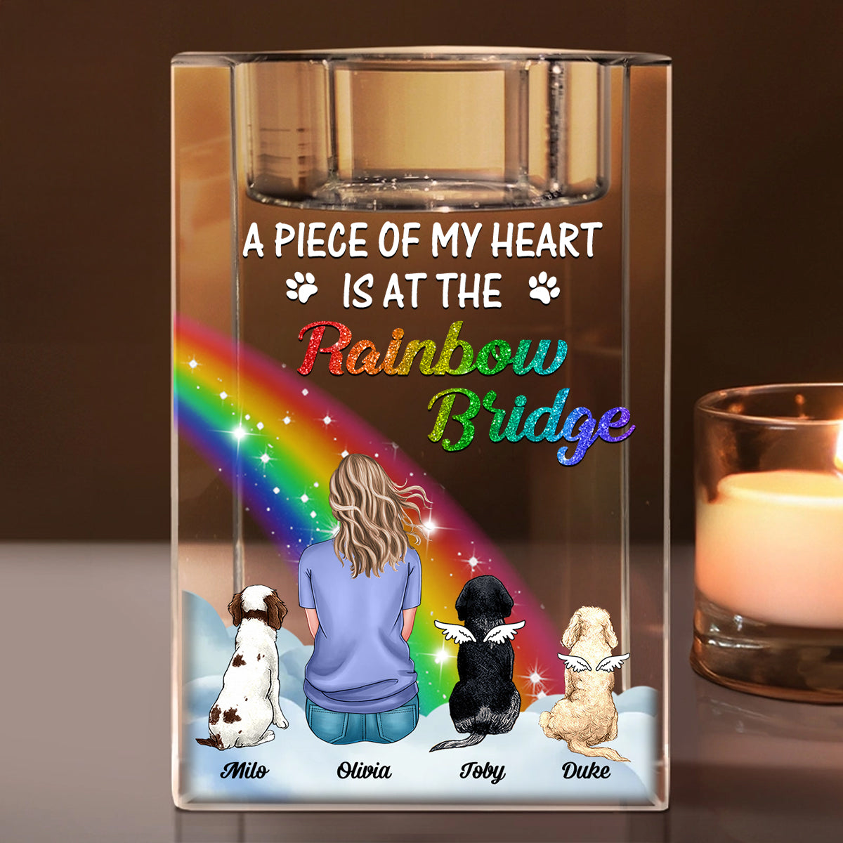 Custom Name and Appearance - Personalized Crystal Candle Holder - Rainbow Bridge