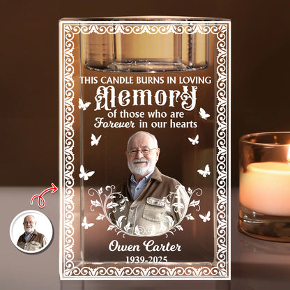 Custom Name and Photo - Personalized Crystal Candle Holder - Memorial Gift