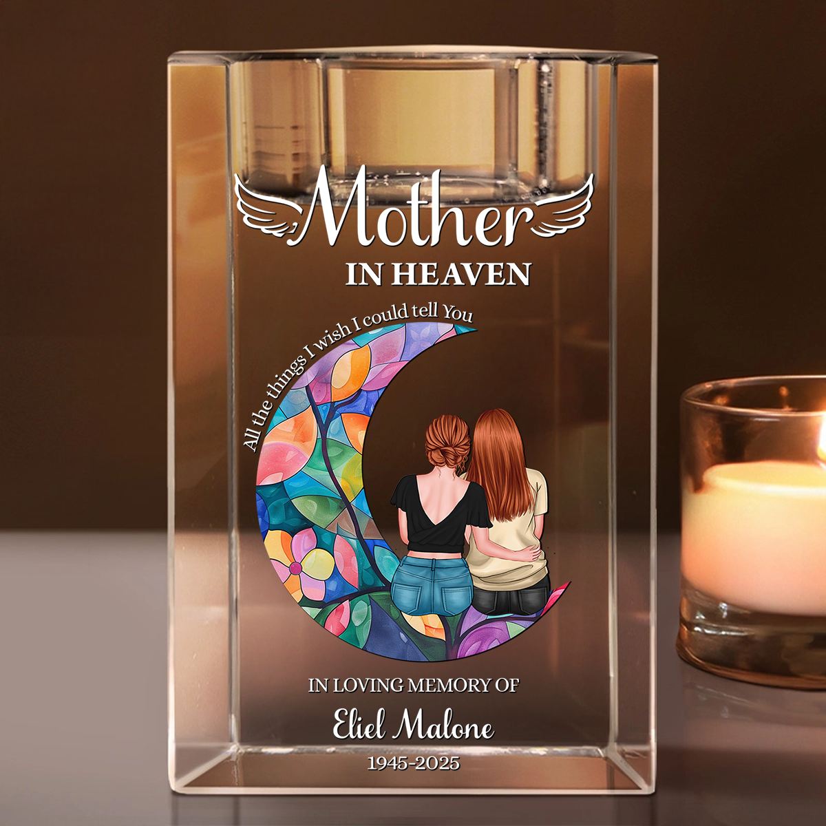Mother In Heaven - Personalized Crystal Candle Holder
