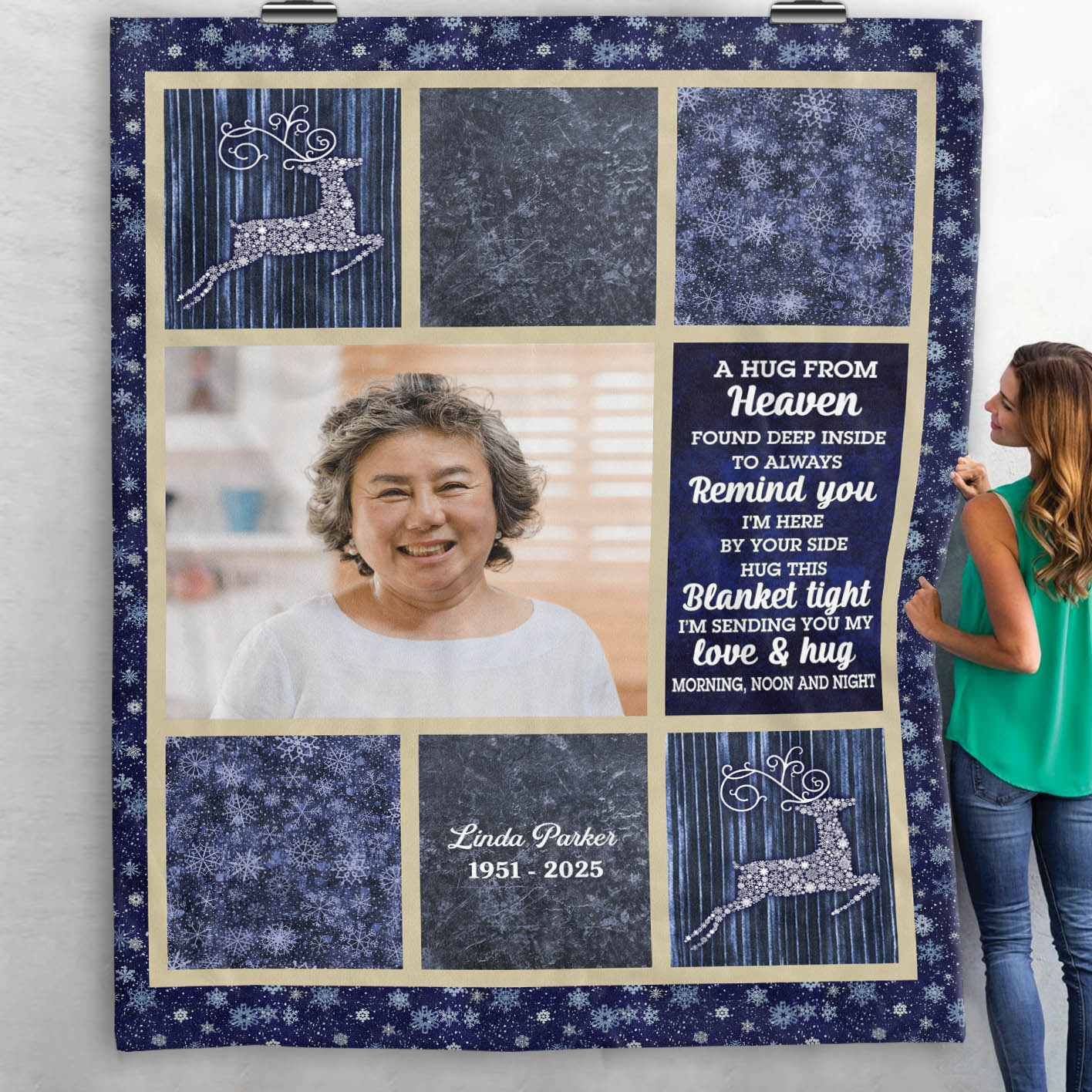 Memorial Gift - A Hug In Heaven - Custom Name and Photo Memorial Blanket