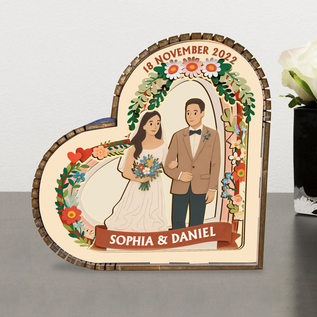 Custom Name Wedding Couple - Anniversary Gift - Wooden Light Frame Painting Accessories