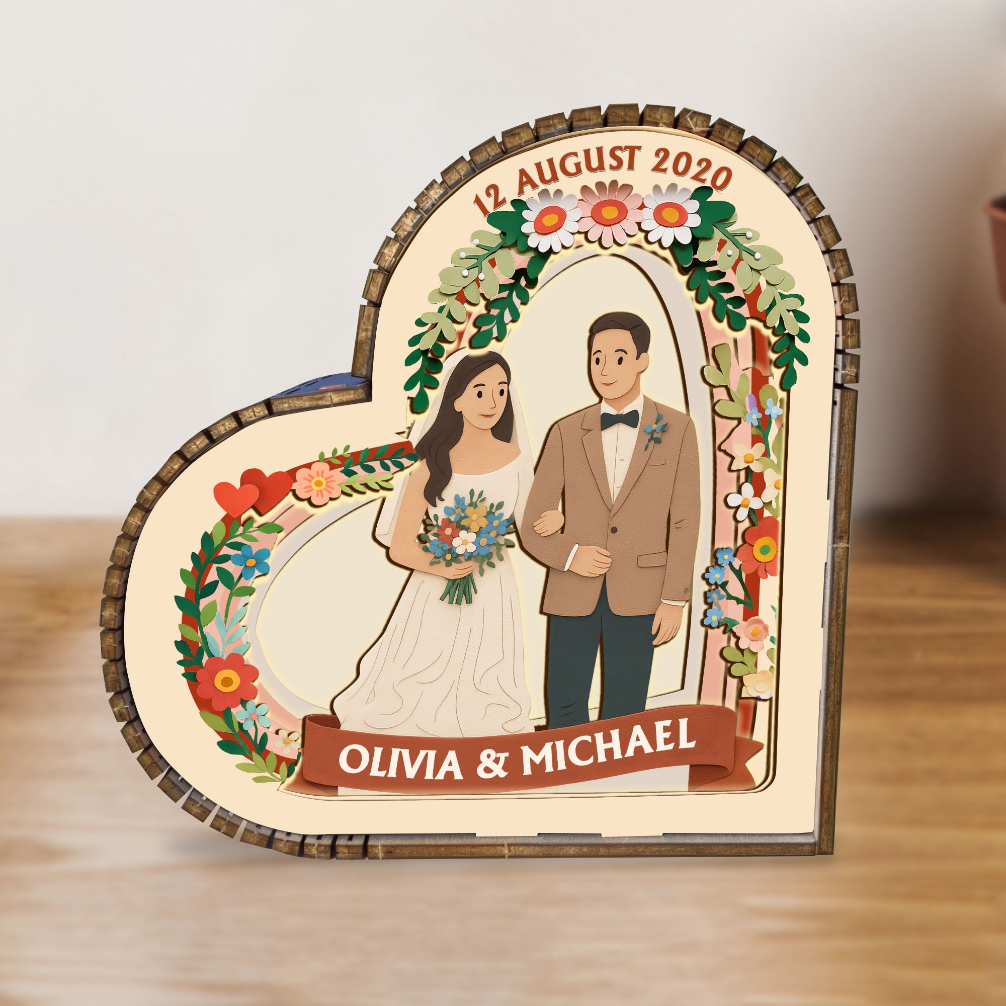 Custom Name Wedding Couple - Anniversary Gift - Wooden Light Frame Painting Accessories