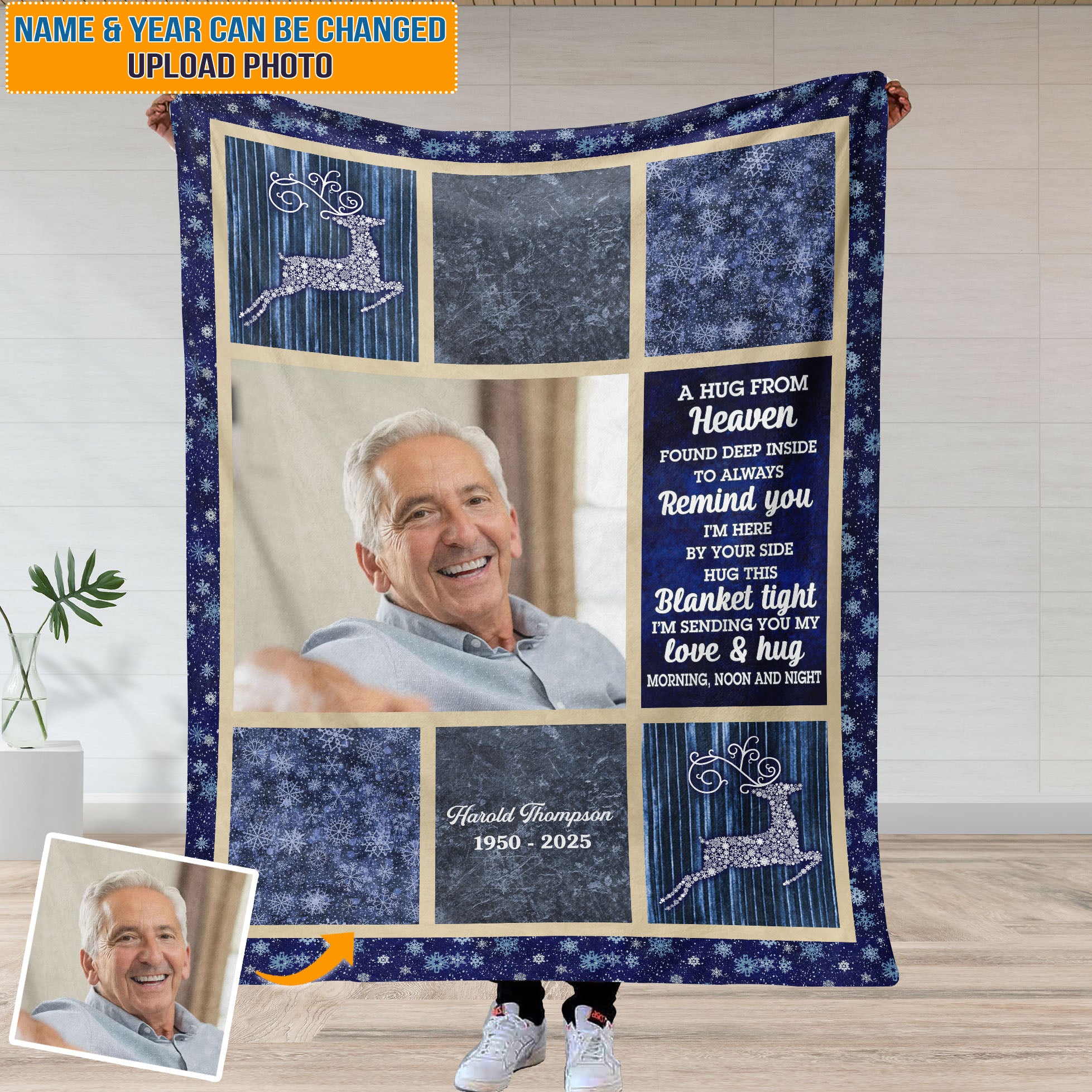 Memorial Gift - A Hug In Heaven - Custom Name and Photo Memorial Blanket