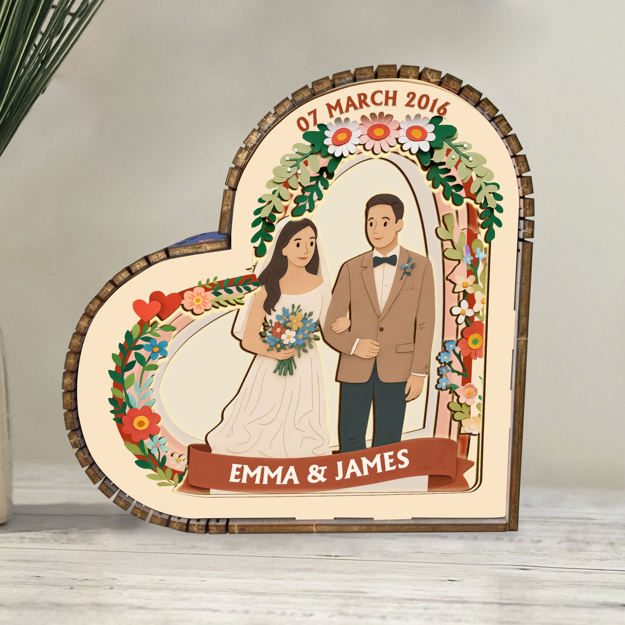 Custom Name Wedding Couple - Anniversary Gift - Wooden Light Frame Painting Accessories