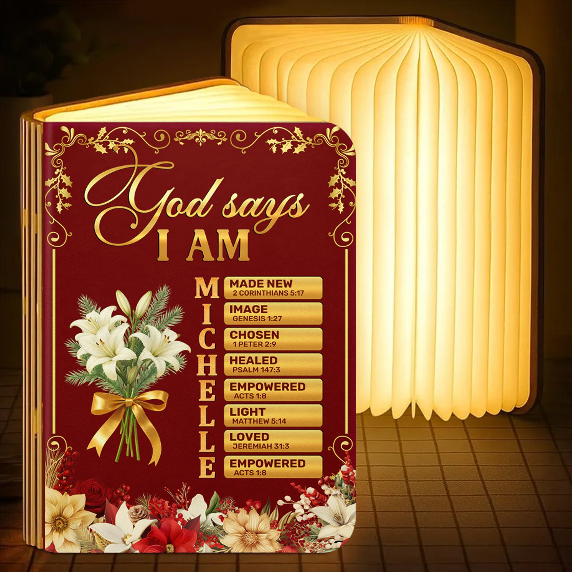 God Says I Am Light Up The World - Personalized Book Lamp