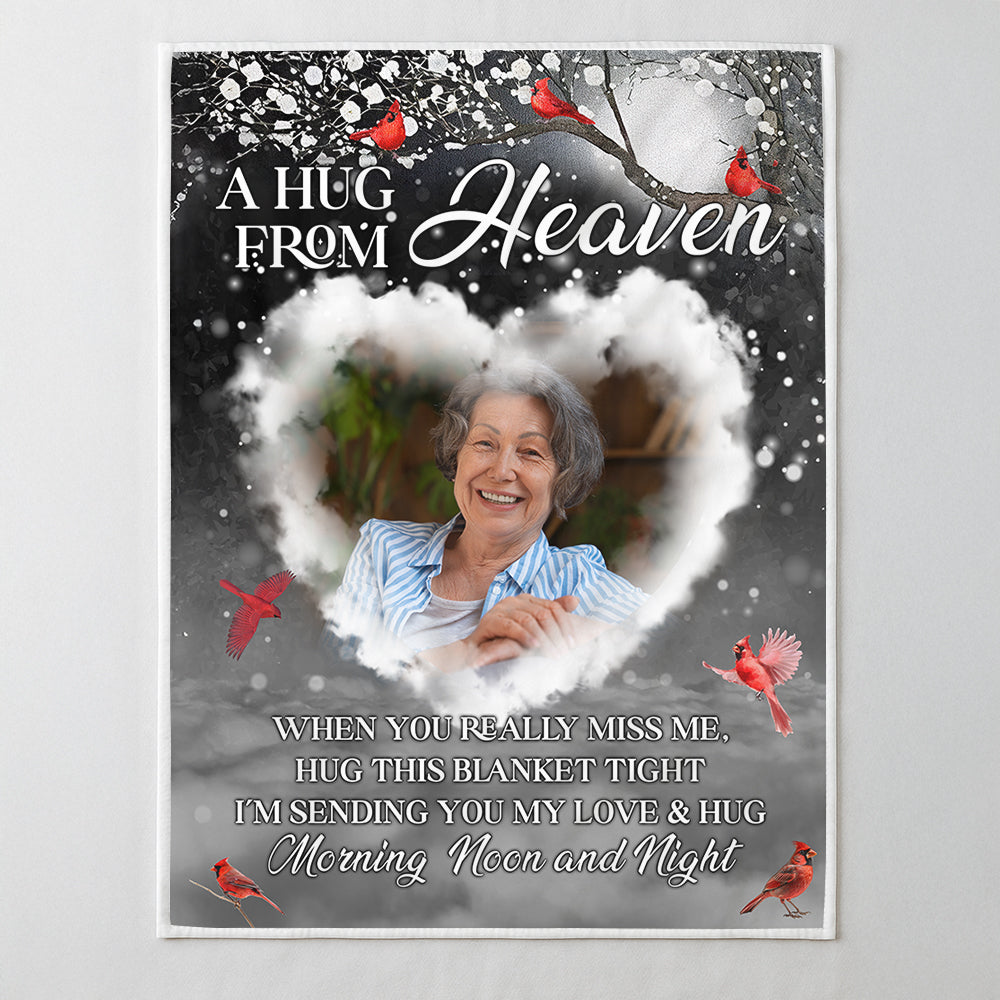 A Hug From Heaven - Custom Photo Sympathy Gift - Personalized Memorial Custom Blanket