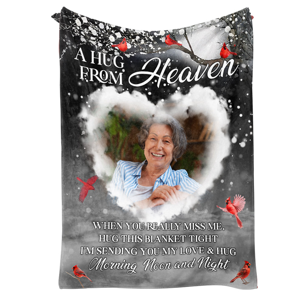 A Hug From Heaven - Custom Photo Sympathy Gift - Personalized Memorial Custom Blanket