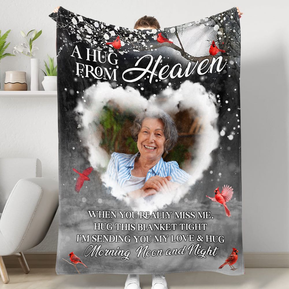A Hug From Heaven - Custom Photo Sympathy Gift - Personalized Memorial Custom Blanket