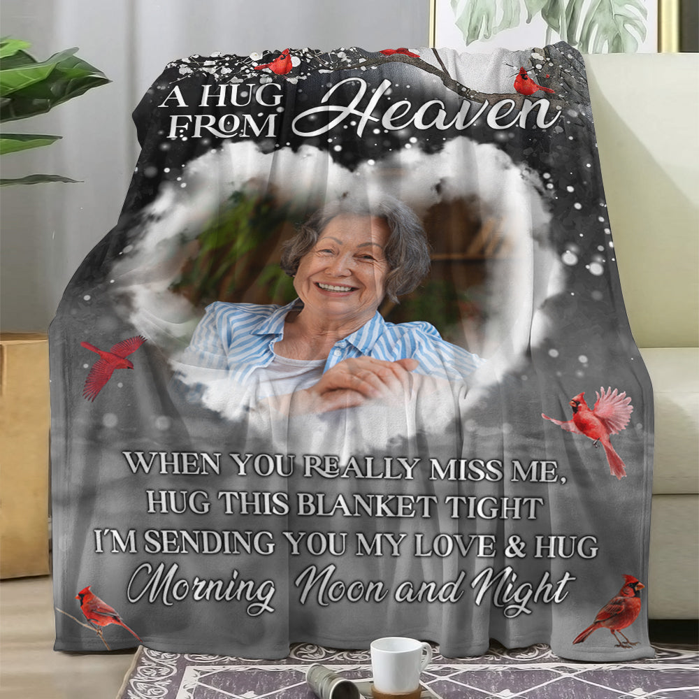 A Hug From Heaven - Custom Photo Sympathy Gift - Personalized Memorial Custom Blanket