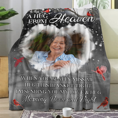 A Hug From Heaven - Custom Photo Sympathy Gift - Personalized Memorial Custom Blanket