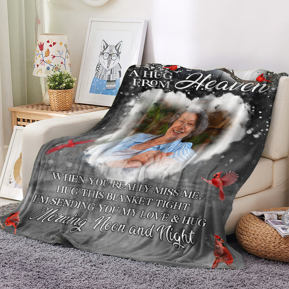 A Hug From Heaven - Custom Photo Sympathy Gift - Personalized Memorial Custom Blanket